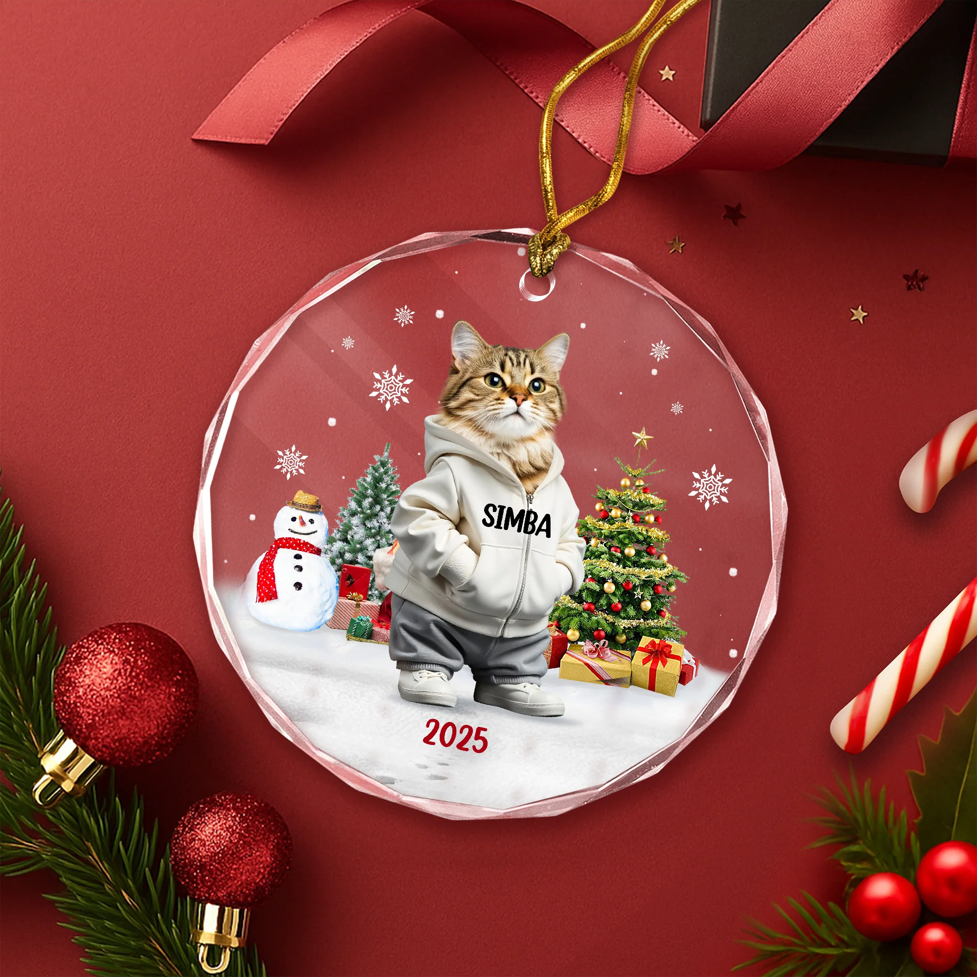 Custom Photo Cat Christmas Glass Ornament CH07 899786 - Image 9