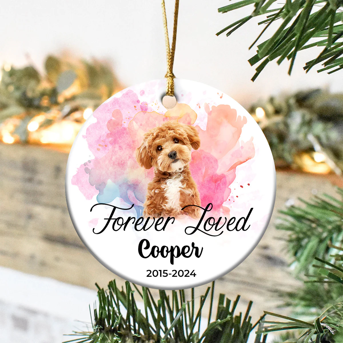 Custom Photo Christmas Forever Loved Dog Memorial Ceramic Ornament CH07 896810 - Image 2