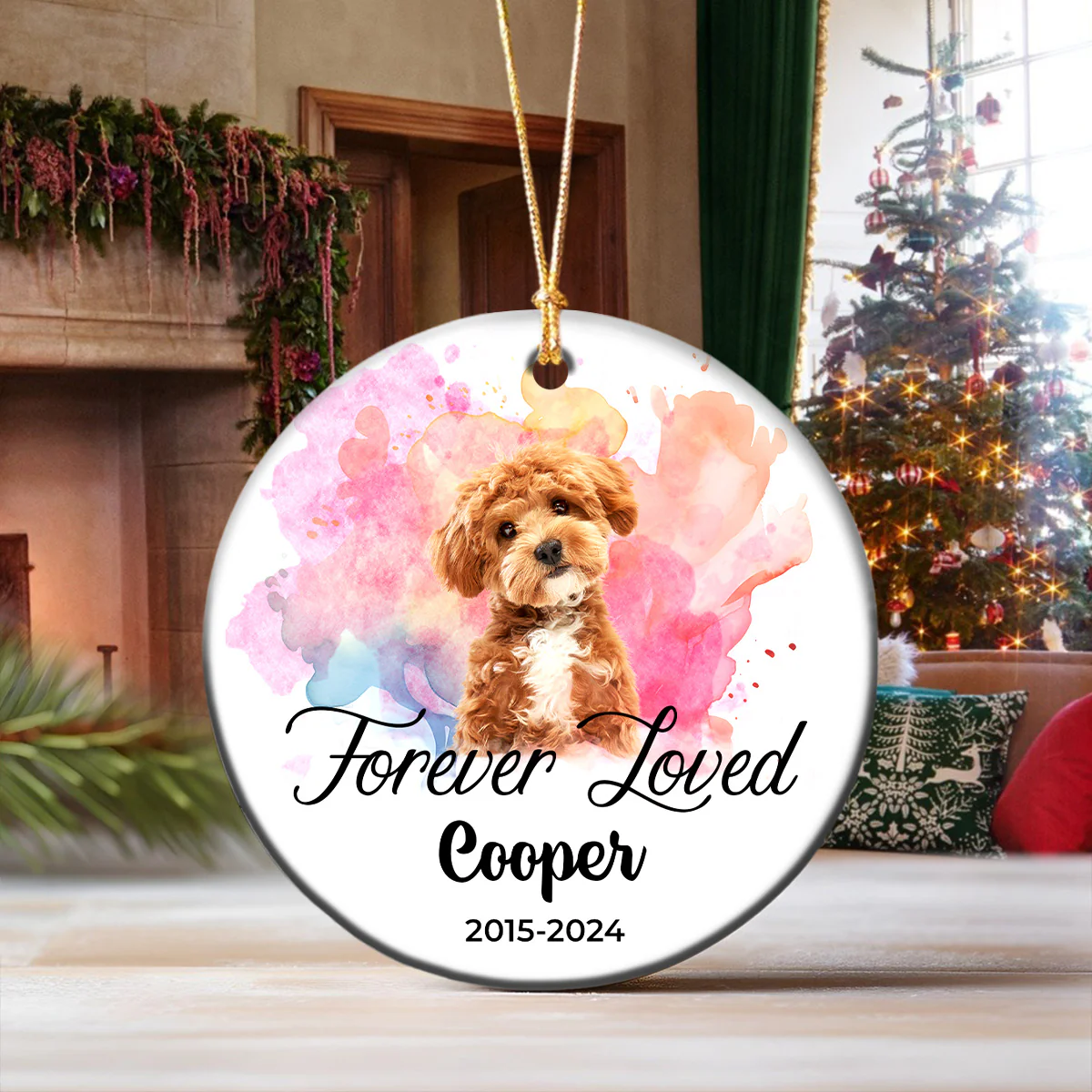 Custom Photo Christmas Forever Loved Dog Memorial Ceramic Ornament CH07 896810 - Image 3