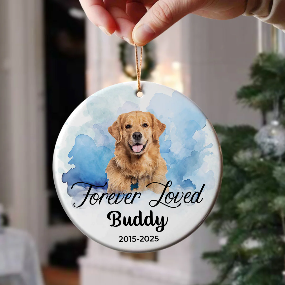 Custom Photo Christmas Forever Loved Dog Memorial Ceramic Ornament CH07 896810 - Image 4