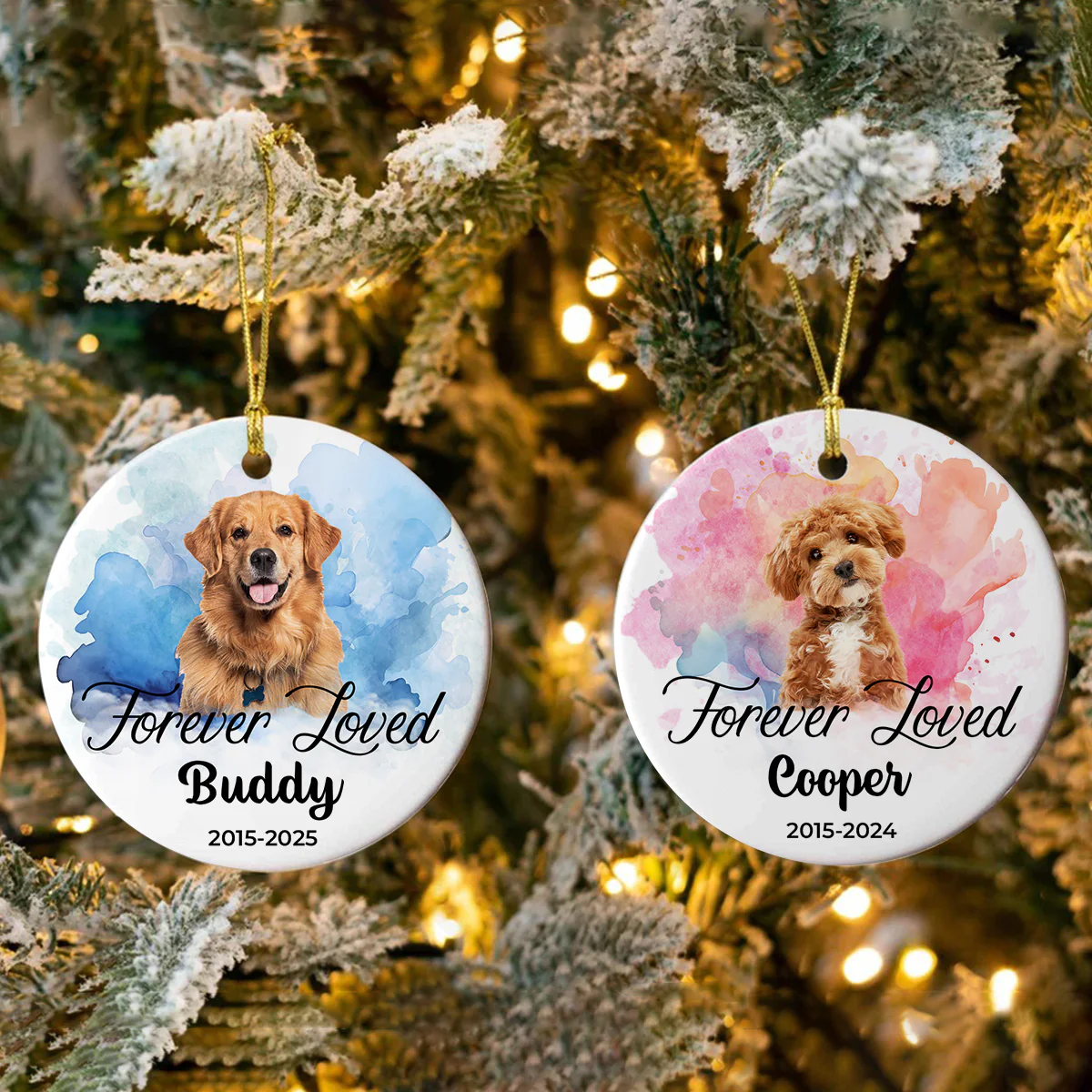 Custom Photo Christmas Forever Loved Dog Memorial Ceramic Ornament CH07 896810 - Image 5