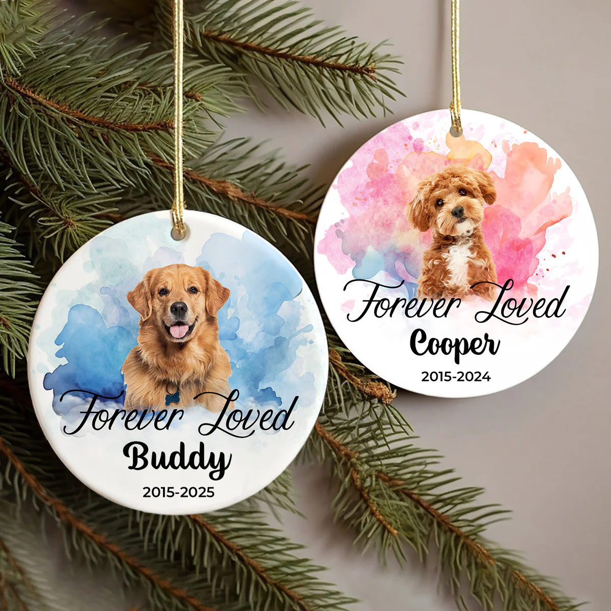 Custom Photo Christmas Forever Loved Dog Memorial Ceramic Ornament CH07 896810 - Image 6