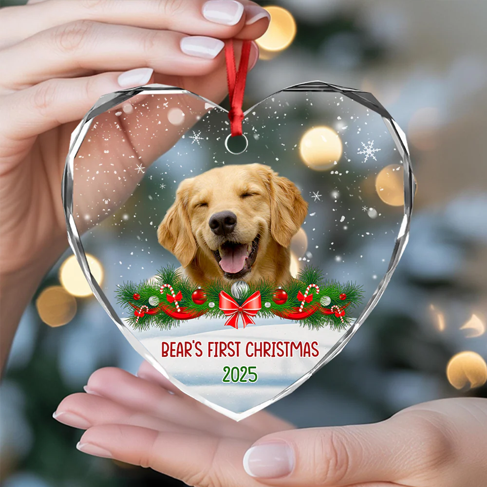 Custom Photo Dog Cat Christmas Heart Shaped Glass Ornament HA75 898092 - Image 6