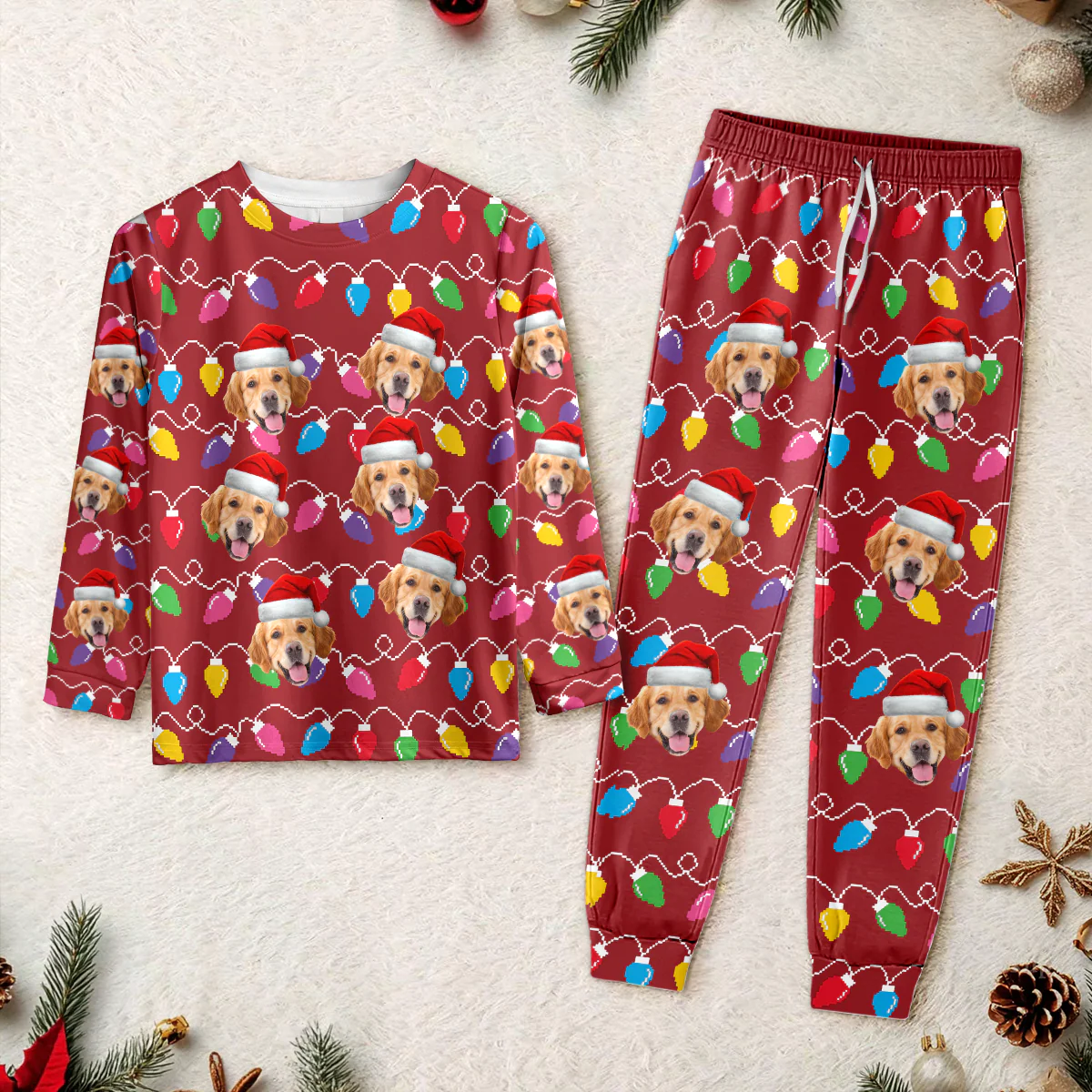 Custom Photo Dog With Colorful Christmas Lights Sleepwear HO82 900028 - Image 2