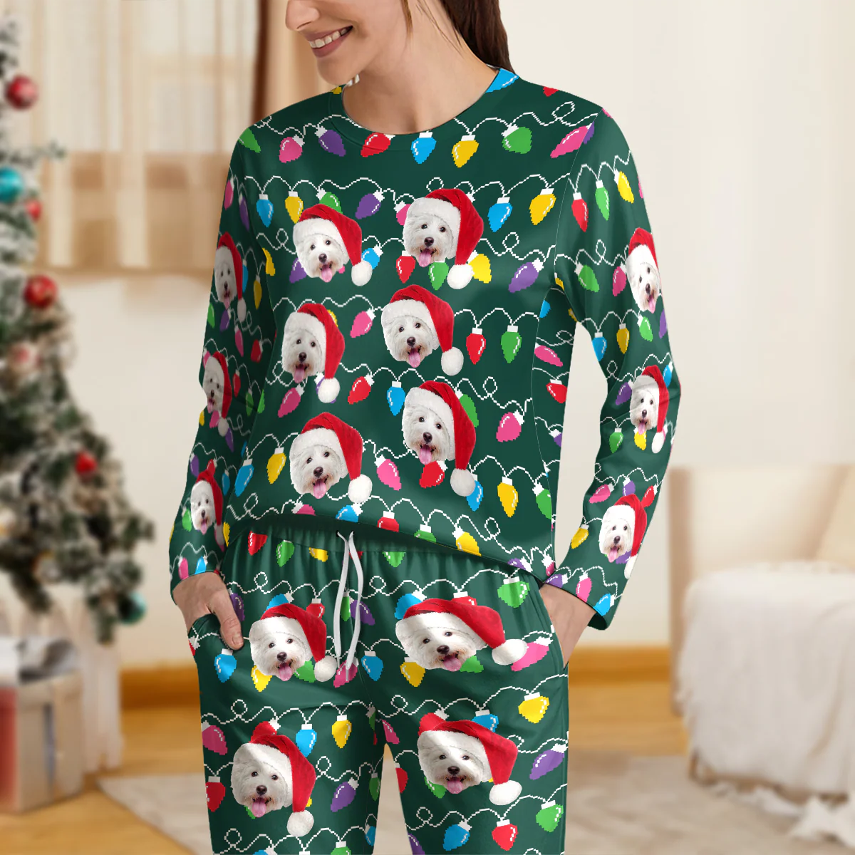 Custom Photo Dog With Colorful Christmas Lights Sleepwear HO82 900028 - Image 4