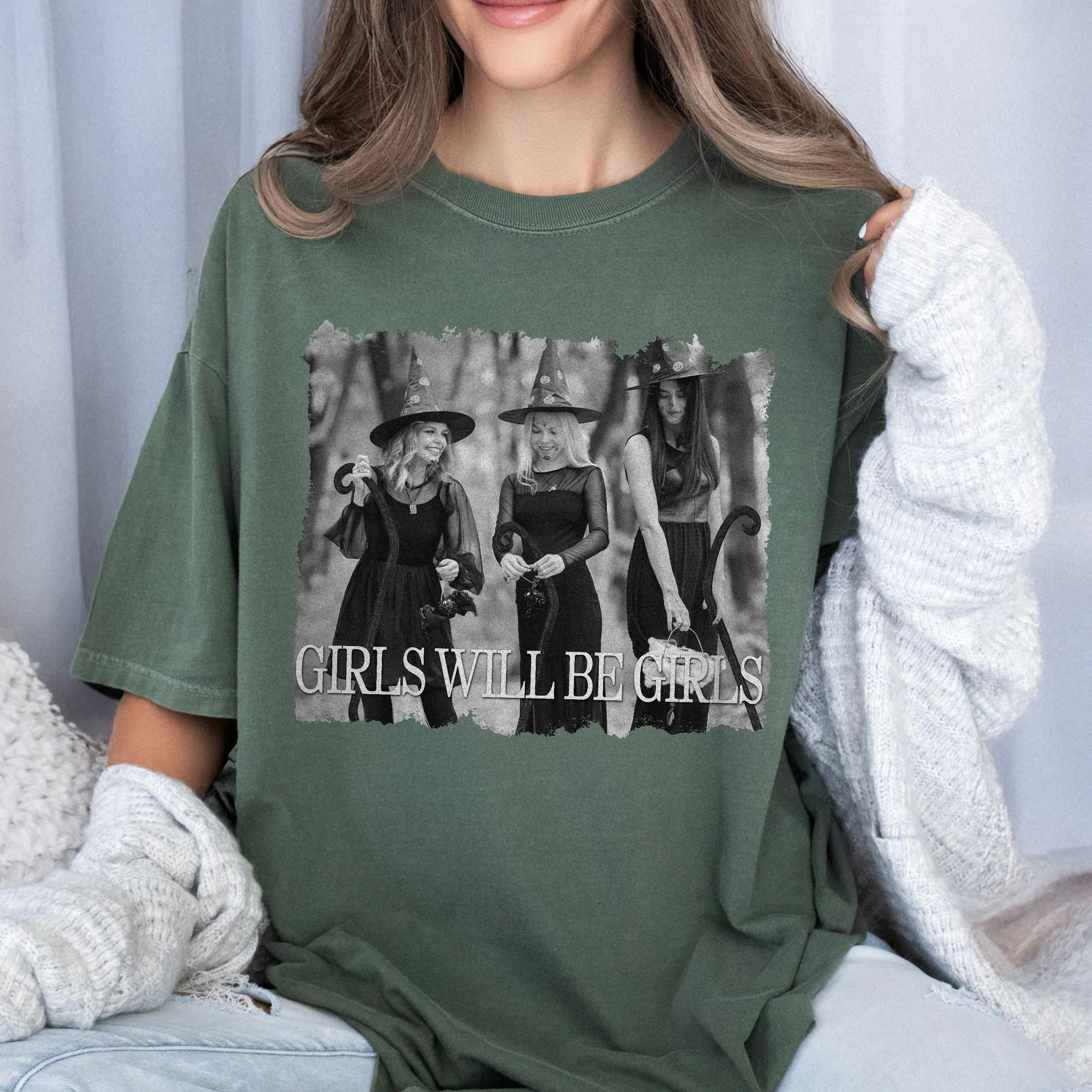 Custom Photo Girls Will be Girls Halloween Witch Comfort Shirt, Gift For Bestie, Sisters HO82 894920 - Image 4