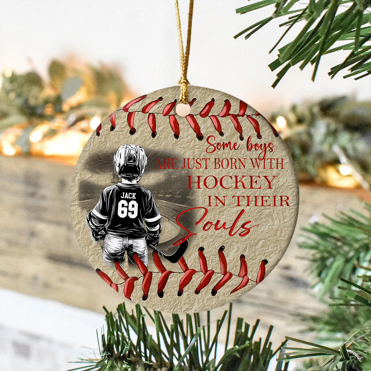 Custom Photo Some Boys Are Just Born With Hockey, Xmas Gift For Hockey Lovers Ceramic Ornament HO82 894980 - Image 4