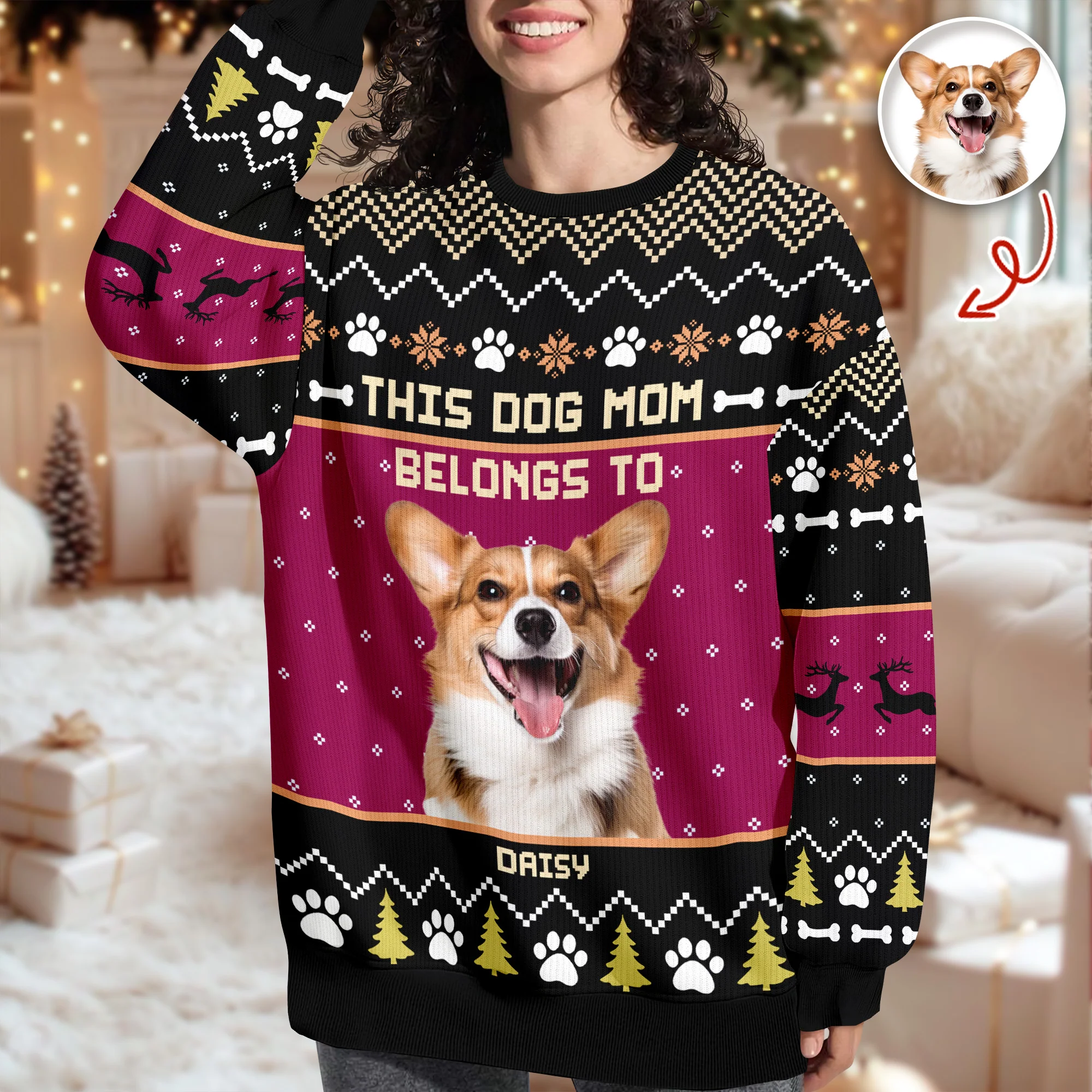 Custom Photo This Dog Mom Belongs To - Personalized Ugly Sweater For Dog Lovers HO82 900002 - Image 4