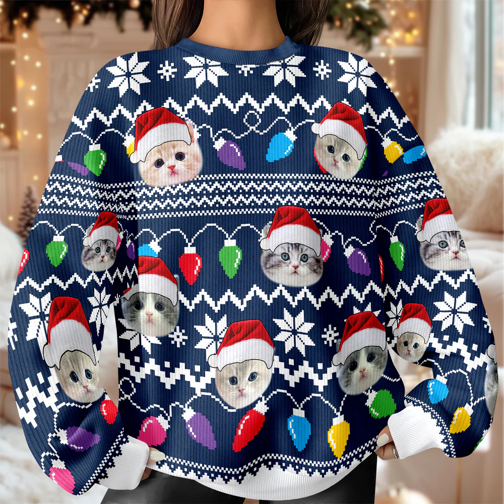 Custom Photo Xmas Leds Cat Ugly Sweater HO80 900080 - Image 3
