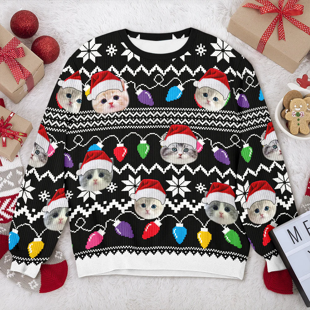 Custom Photo Xmas Leds Cat Ugly Sweater HO80 900080 - Image 6