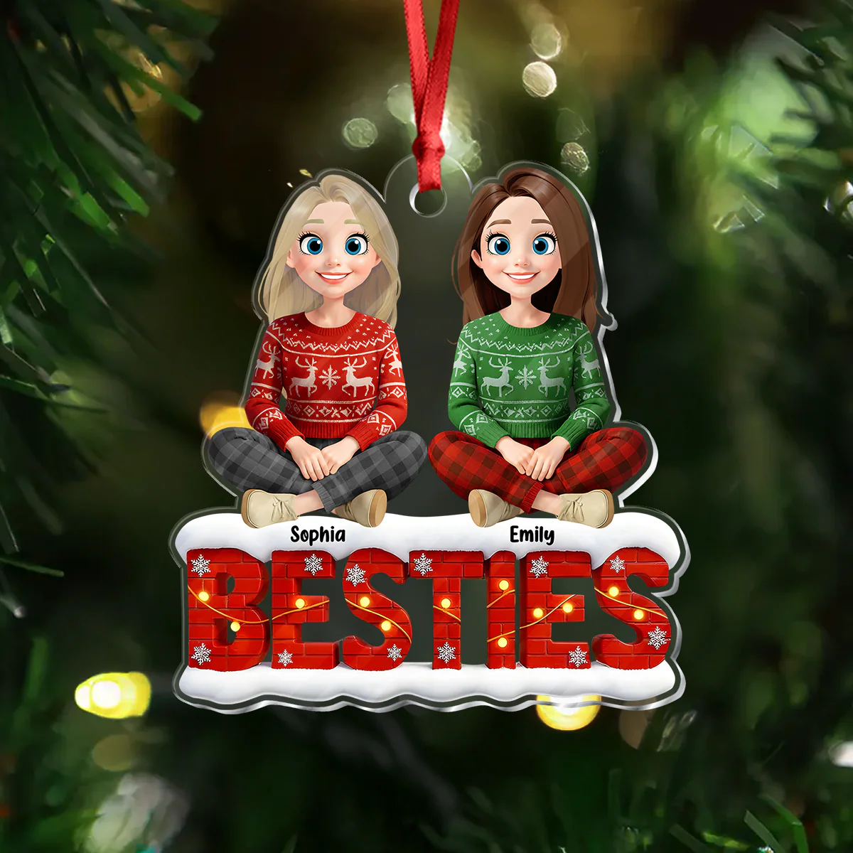 Snowy Brick Wall Besties Sisters Personalized Gift For Christmas Acrylic Ornament LM32 895947 - Image 2