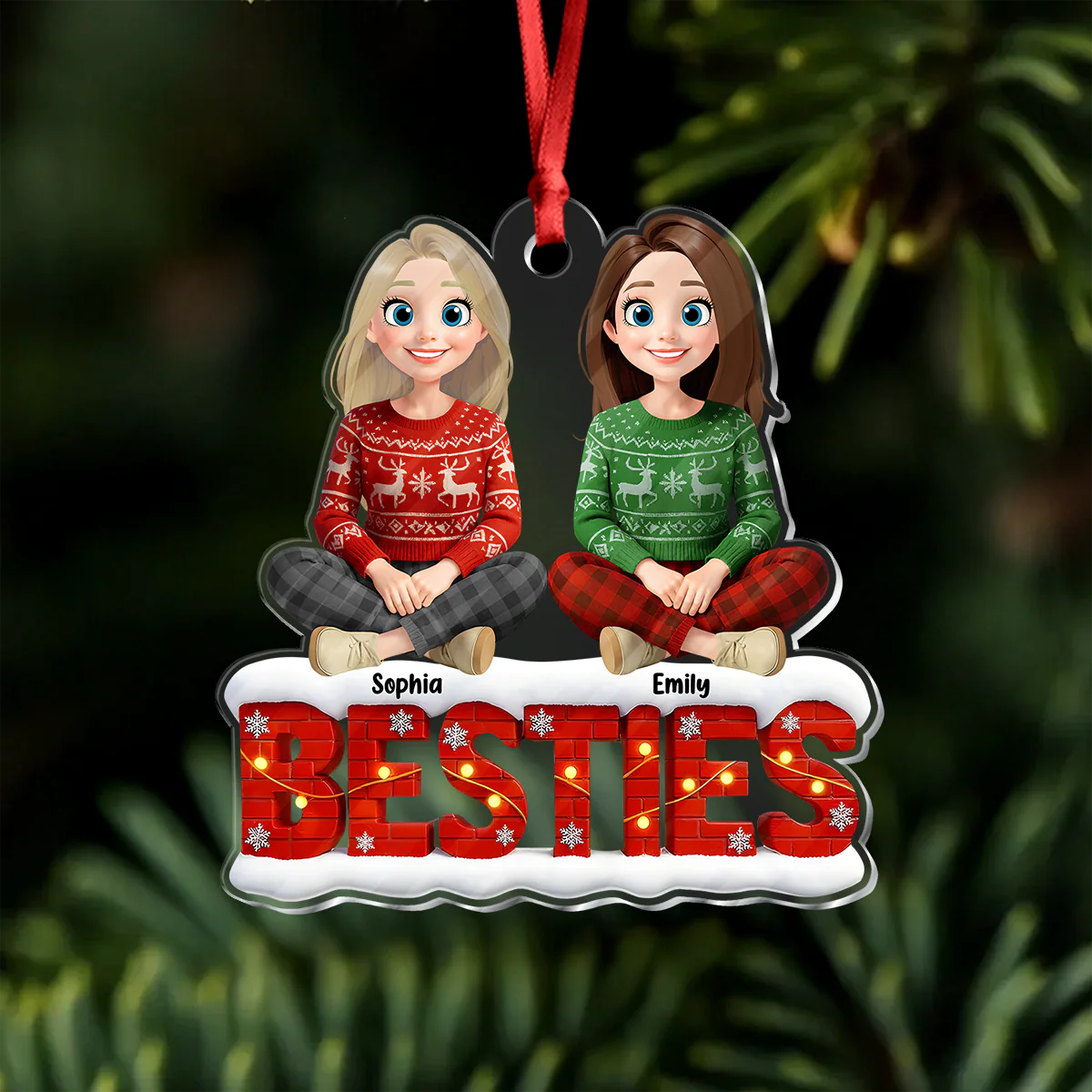 Snowy Brick Wall Besties Sisters Personalized Gift For Christmas Acrylic Ornament LM32 895947 - Image 4