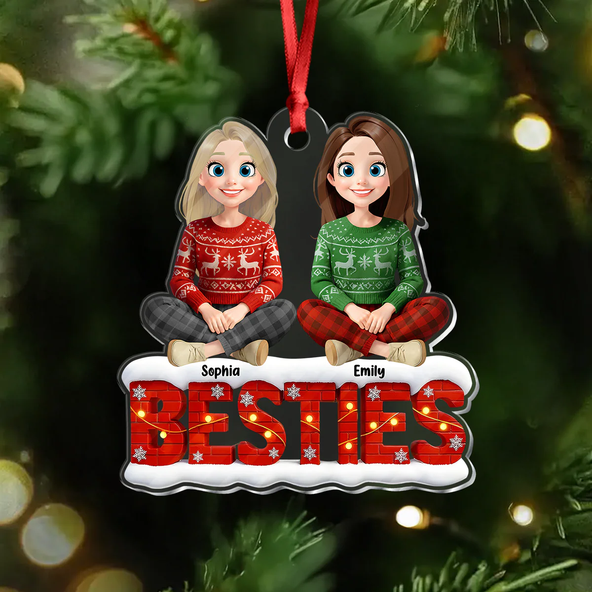 Snowy Brick Wall Besties Sisters Personalized Gift For Christmas Acrylic Ornament LM32 895947 - Image 5