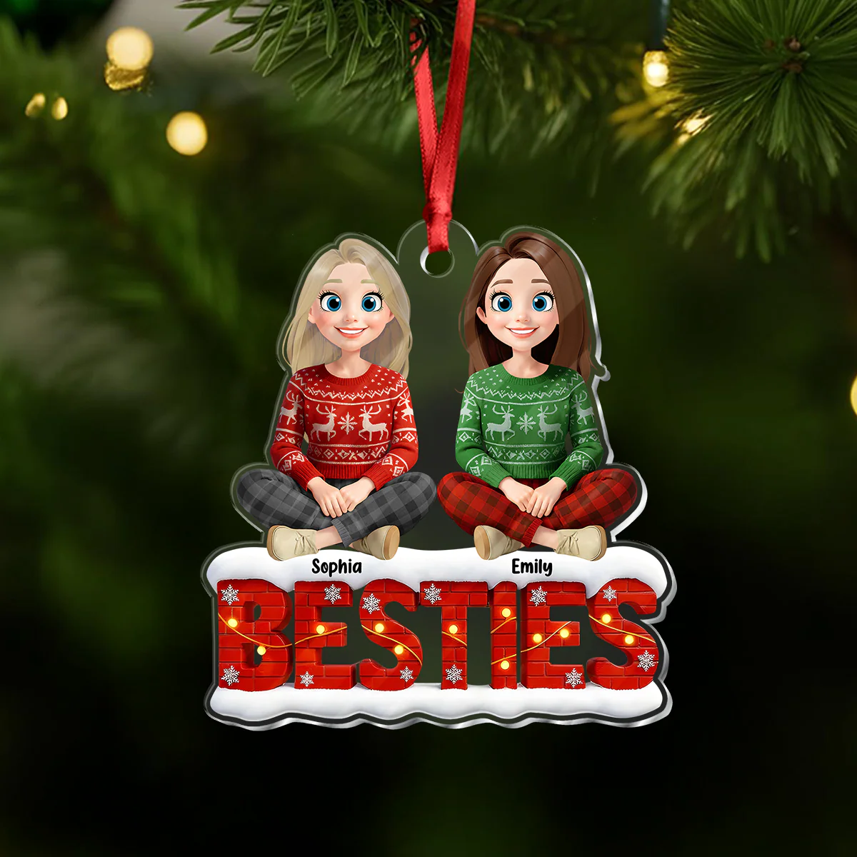 Snowy Brick Wall Besties Sisters Personalized Gift For Christmas Acrylic Ornament LM32 895947 - Image 6