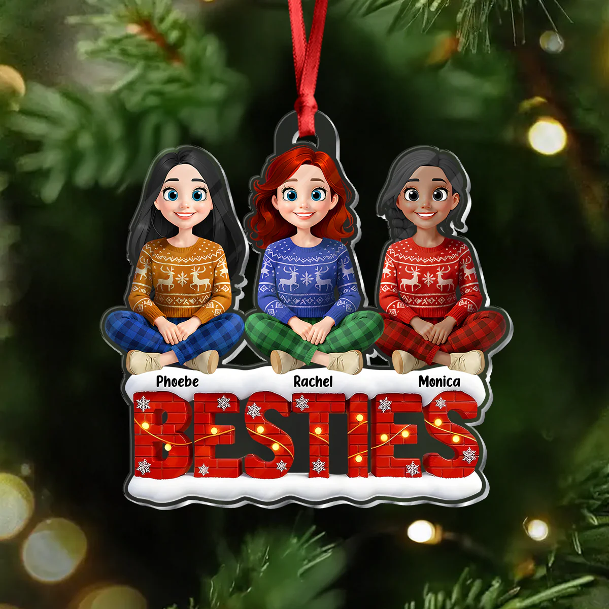 Snowy Brick Wall Besties Sisters Personalized Gift For Christmas Acrylic Ornament LM32 895947 - Image 8