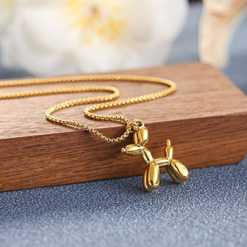 Stainless Steel Cute Style Balloon Dog Golden Pendant Necklace