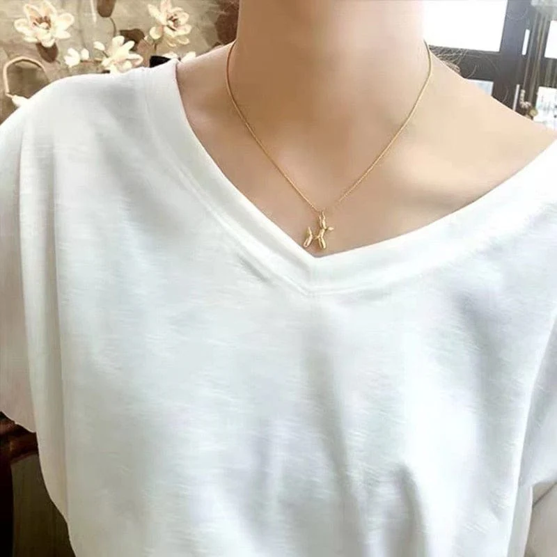 Stainless Steel Cute Style Balloon Dog Golden Pendant Necklace - Image 3