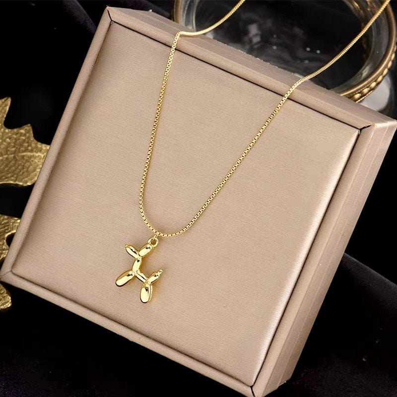 Stainless Steel Cute Style Balloon Dog Golden Pendant Necklace - Image 4
