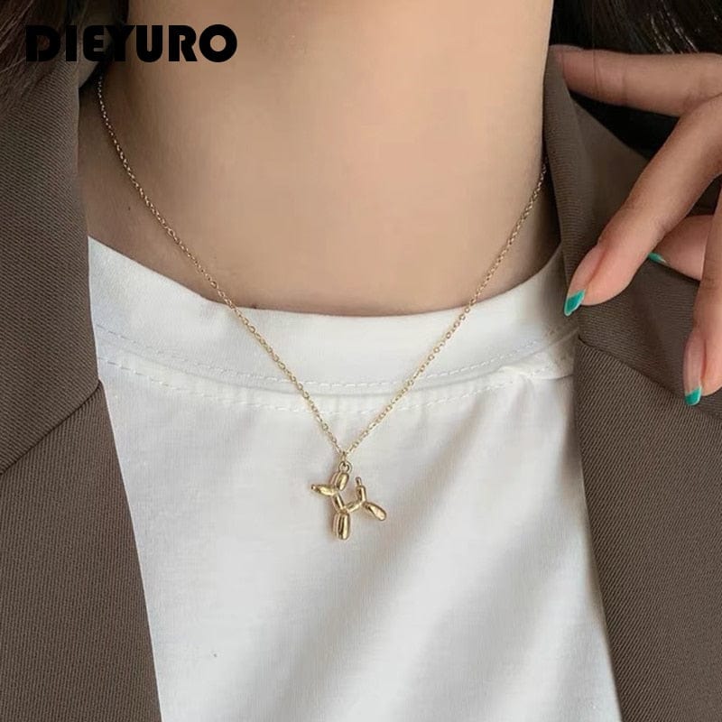 Stainless Steel Cute Style Balloon Dog Golden Pendant Necklace - Image 6