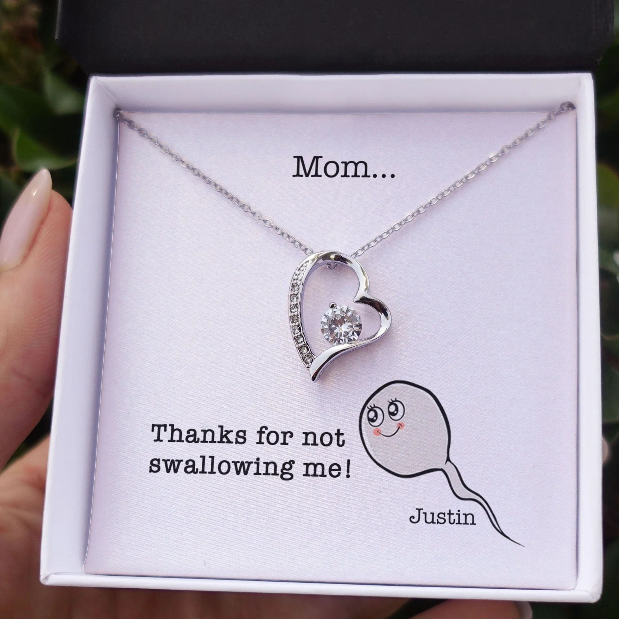 Thanks For Not Swallowing Me Personalized Funny Mother's Message Card Necklace C266 - Image 3