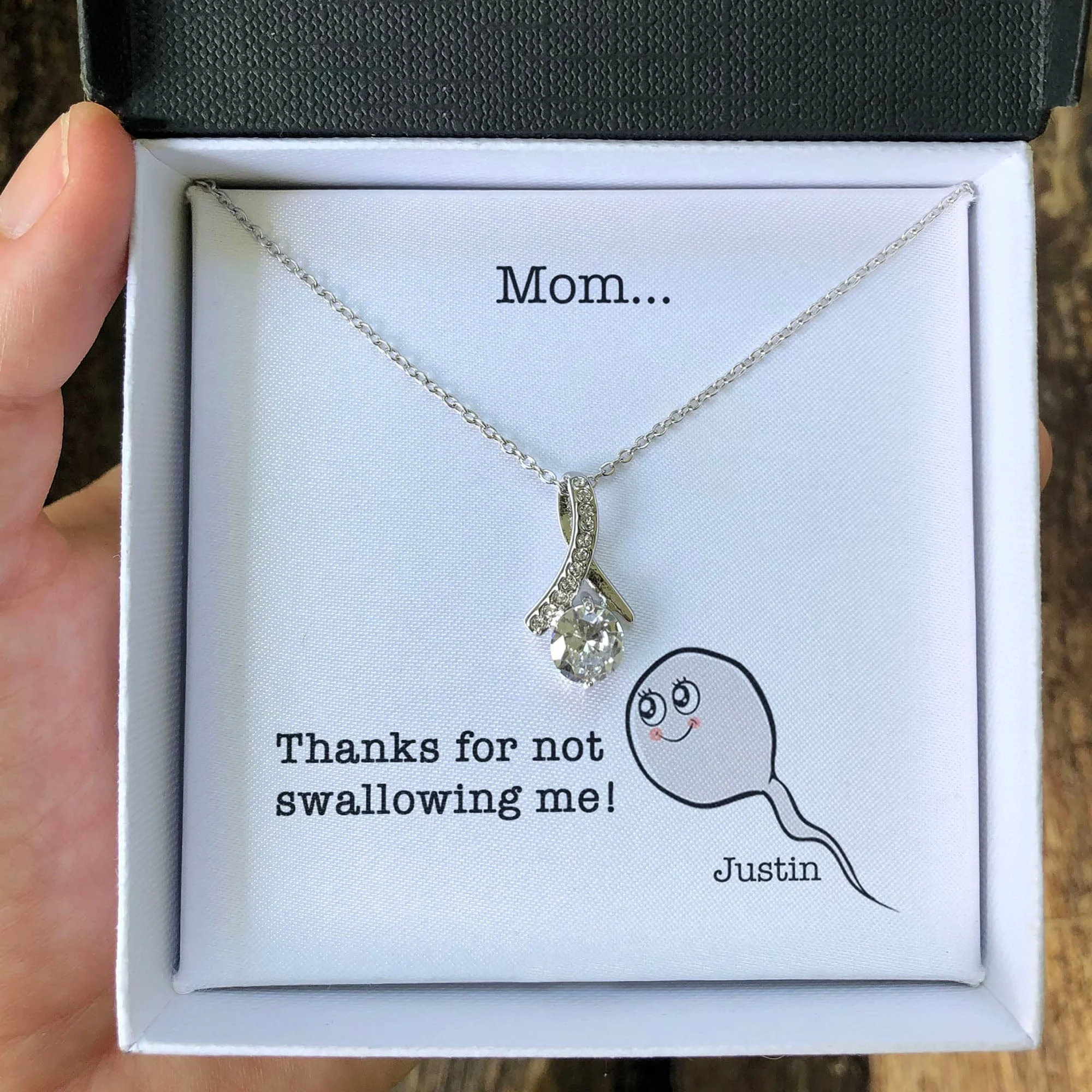 Thanks For Not Swallowing Me Personalized Funny Mother's Message Card Necklace C266 - Image 4