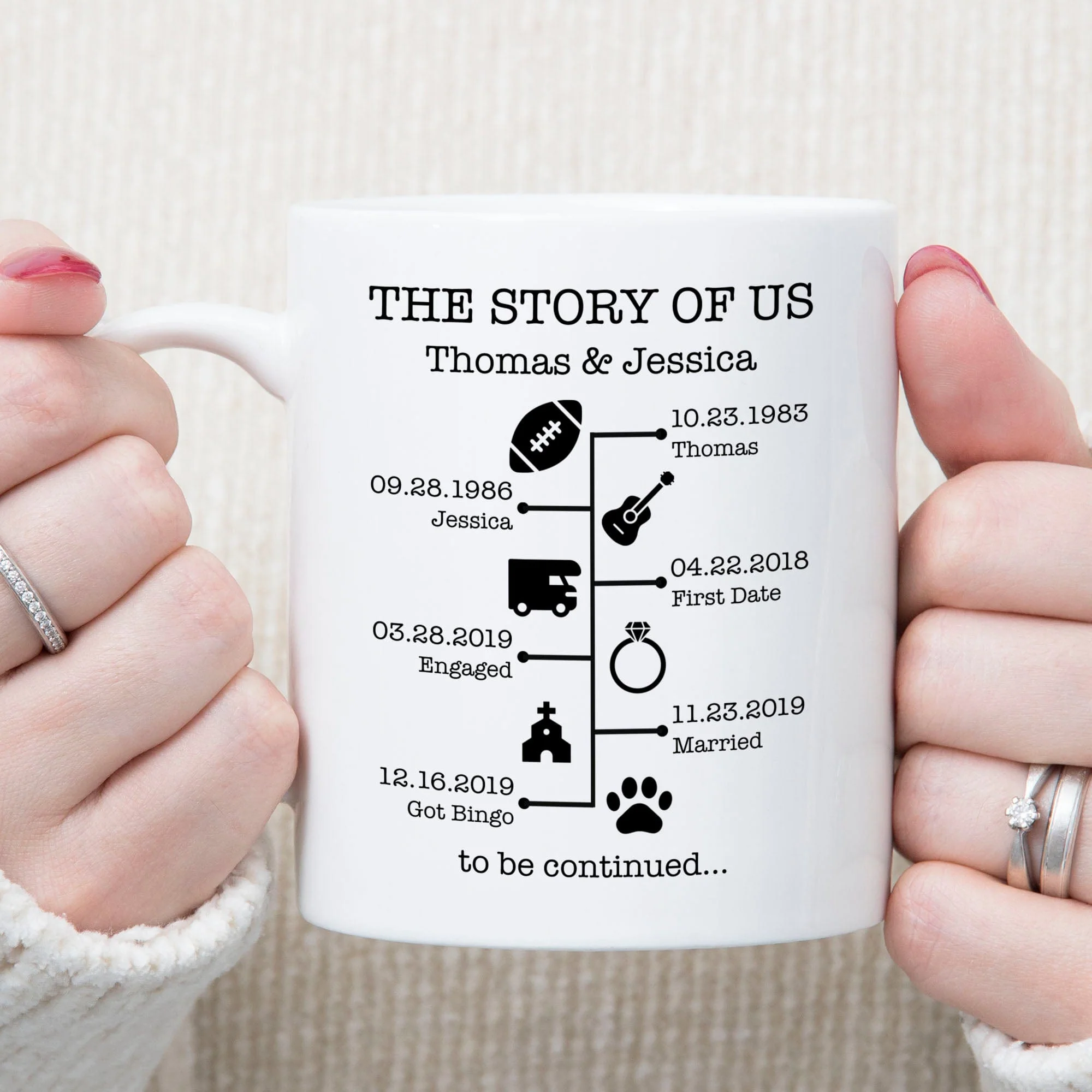 The Story Of Us Timeline, Gift For Husband, Gift For Wife, Personalized Custom Photo Anniversary Mug C366 - Image 4