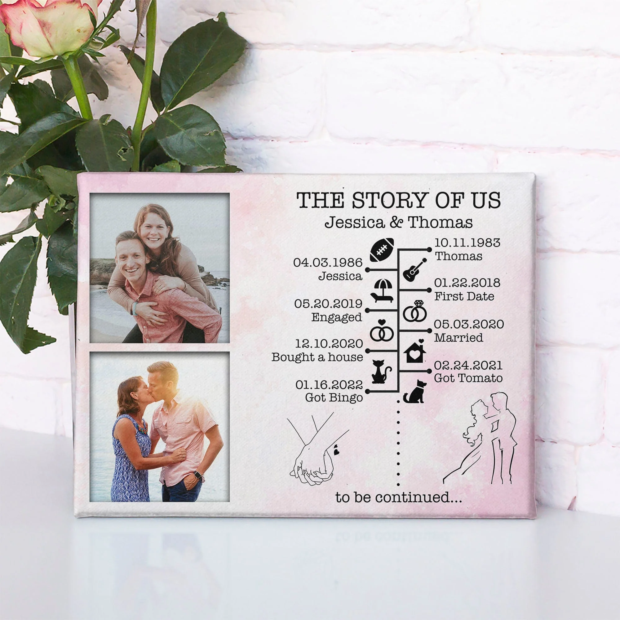 The Story Of Us Timeline, Gift For Husband, Gift For Wife, Personalized Custom Photo Anniversary Print Canvas C366 - Image 3