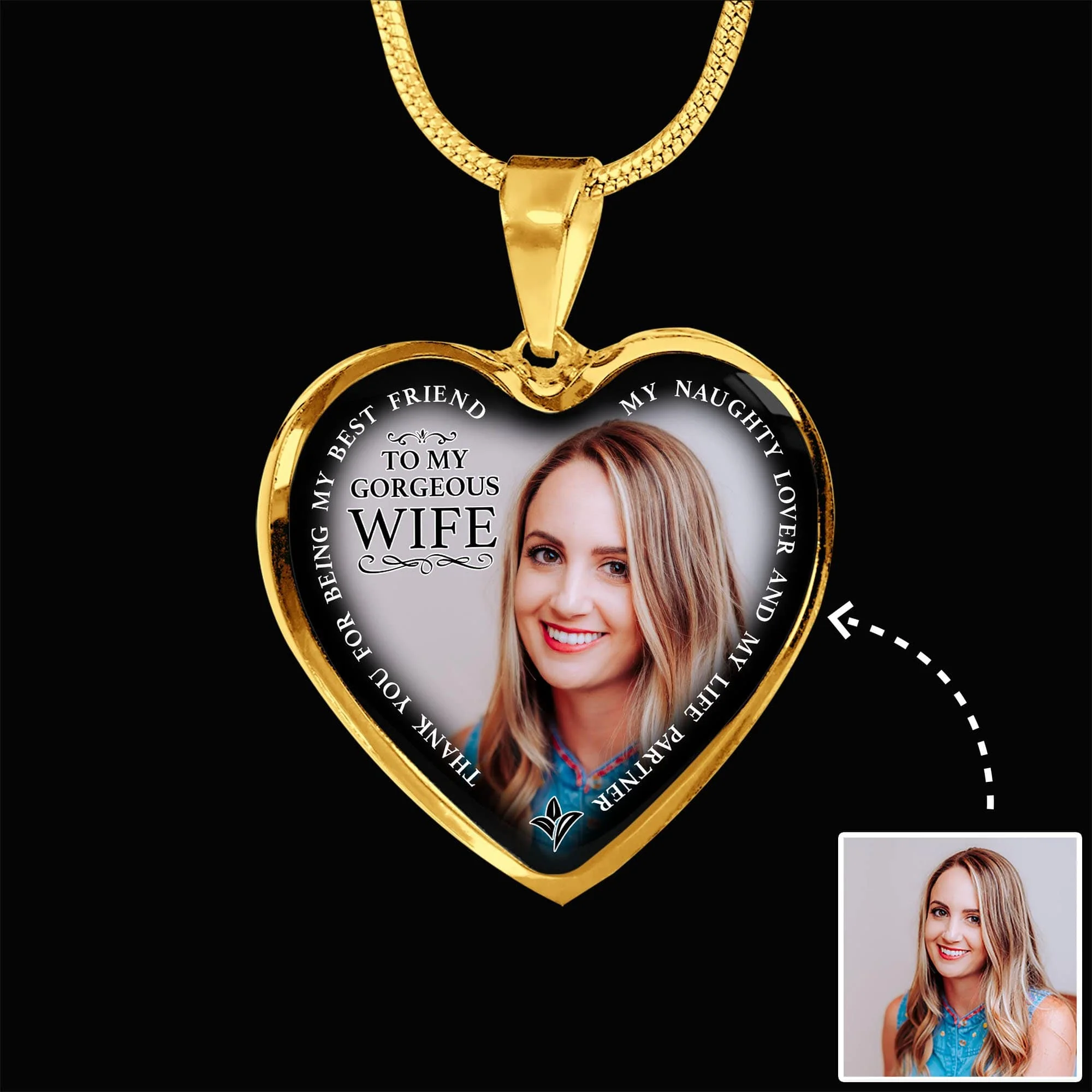 To My Gorgeous Wife Custom Heart Necklace - Image 2