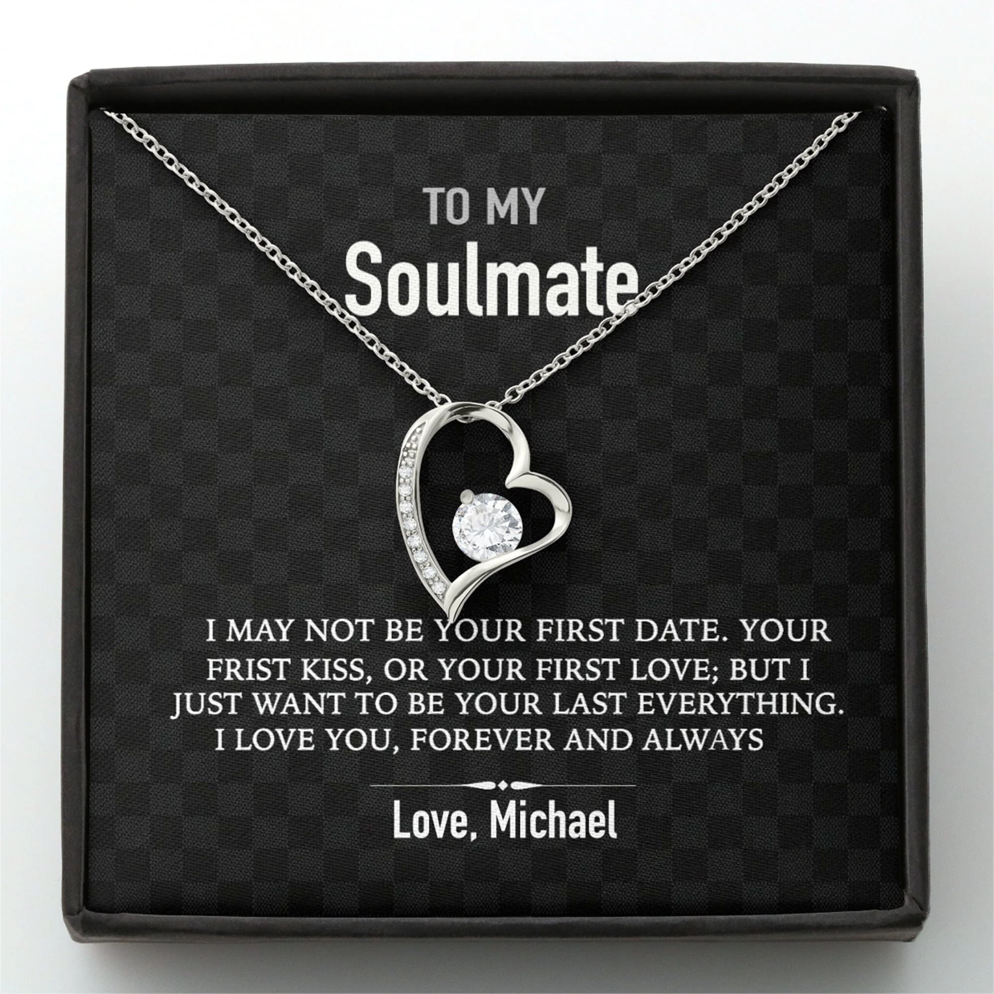 To My Soulmate Silver Love Custom Message Card Necklace - Image 2
