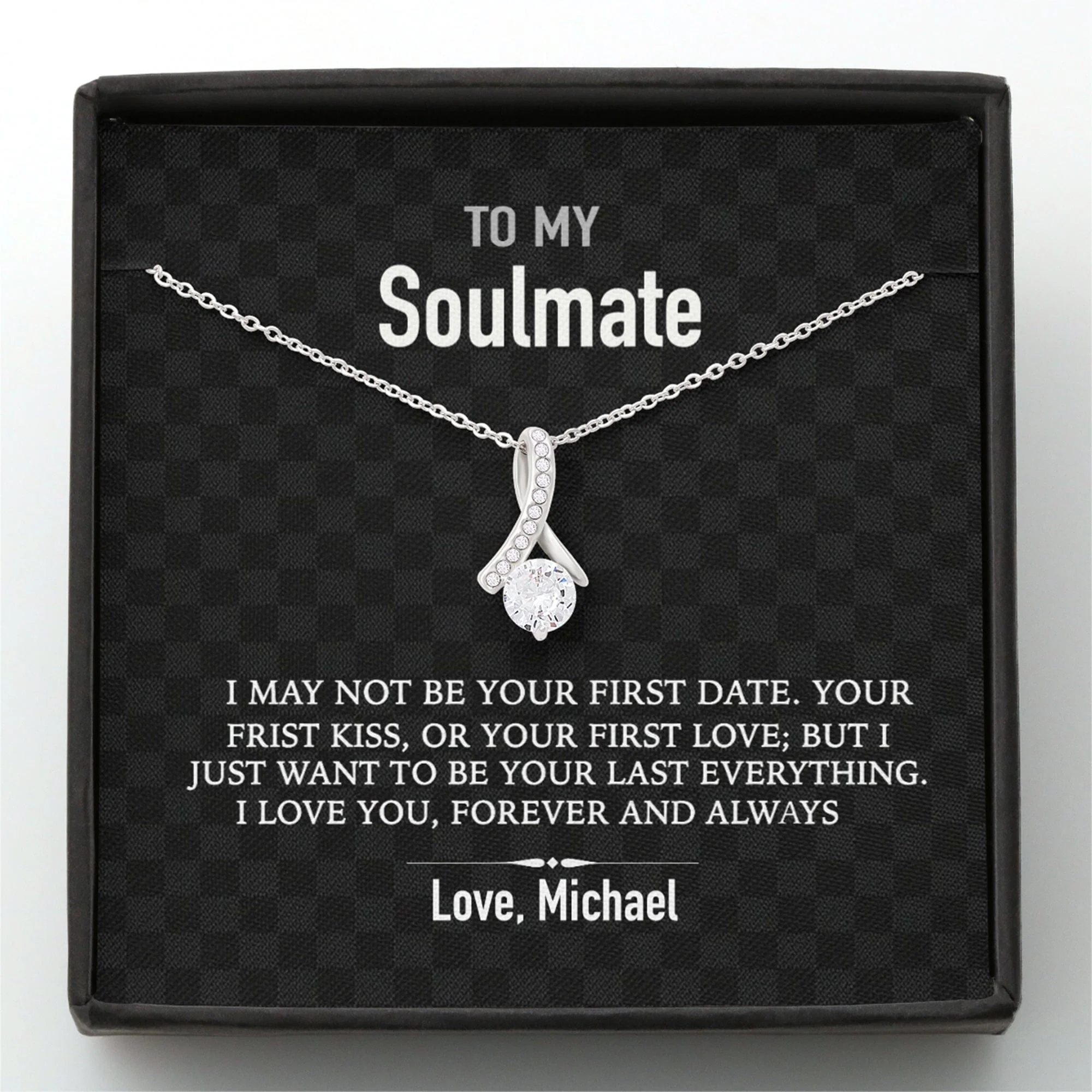 To My Soulmate Silver Love Custom Message Card Necklace - Image 3