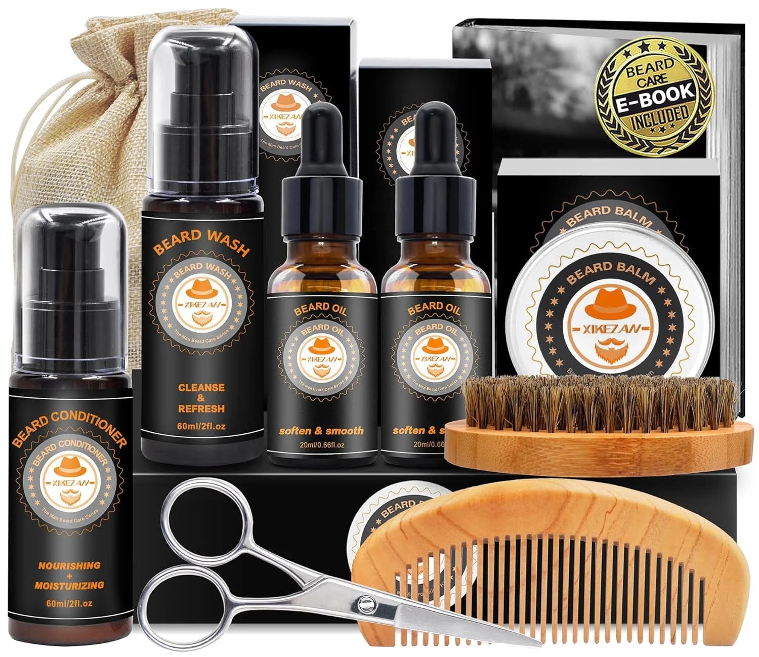 Upgraded Beard Grooming Kit W/Beard Conditioner,Beard Oil,Beard Balm,Beard Brush,Beard Wash,Beard Comb,Beard Scissor,Bag,E-Book,Beard Care Daddy Gifts for Men Him Dad Husband Boyfriend