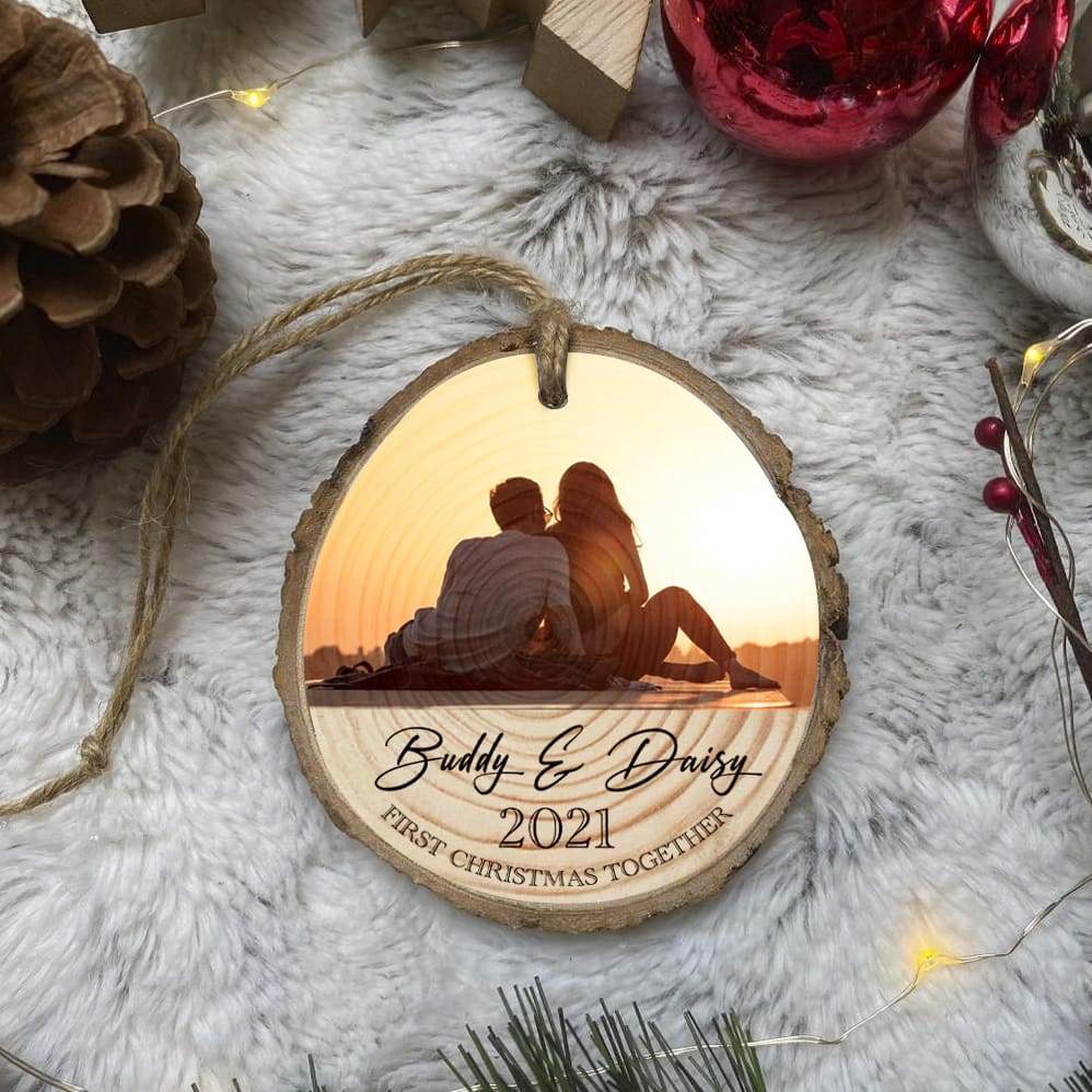 Upload photo Couple Ornament Wood Slice HN590