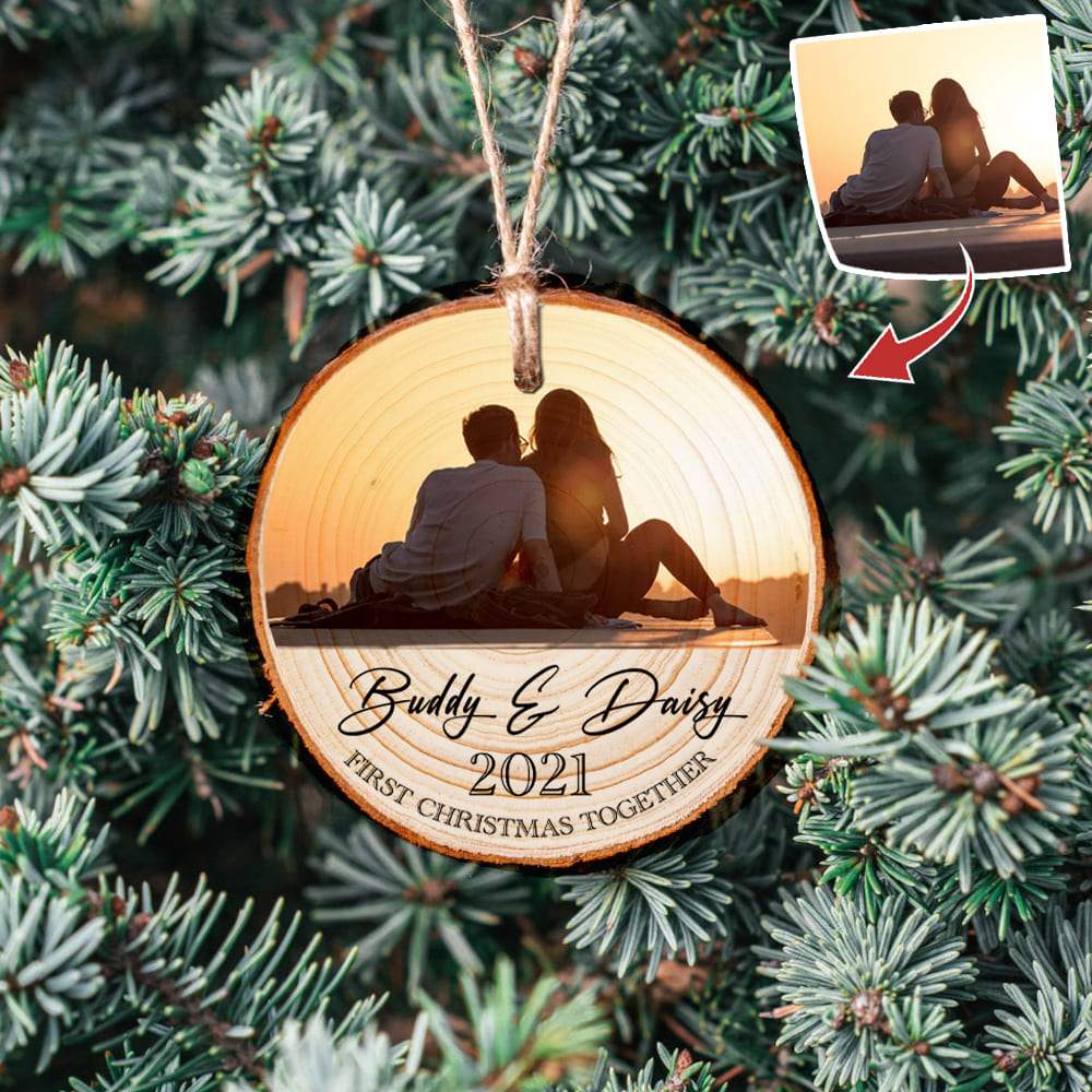 Upload photo Couple Ornament Wood Slice HN590 - Image 2