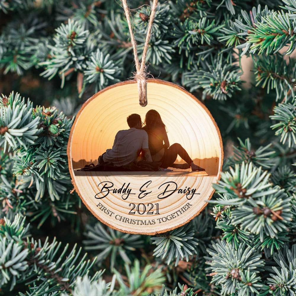 Upload photo Couple Ornament Wood Slice HN590 - Image 3