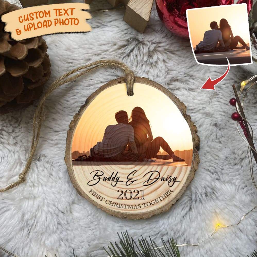 Upload photo Couple Ornament Wood Slice HN590 - Image 5