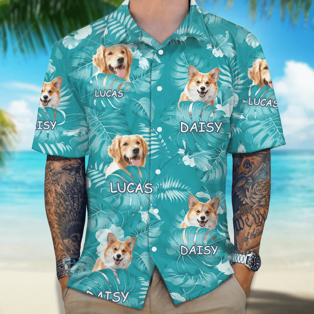 Upload Photo Custom Name Dog Men's Hawaiian Shirt DM01 891085 - Image 2