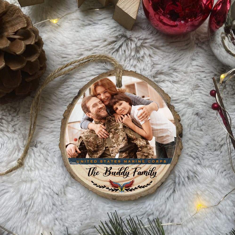 Personalized photo ornament for U.S Veteran, Christmas wood slice ornament military, HN590 - Image 3