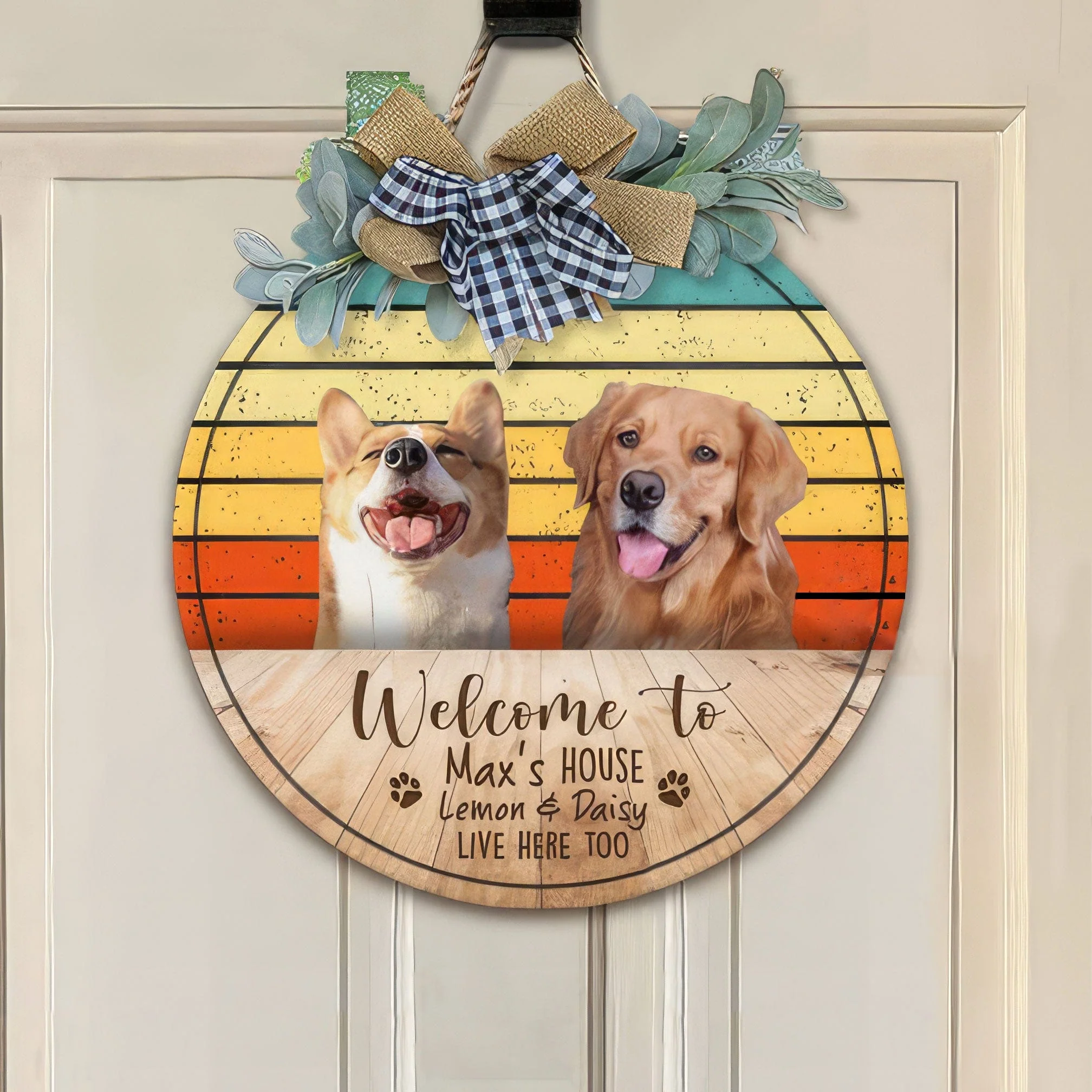 Welcome We Hope you like Dog Door Sign With Wreath, Retro Vintage HN590