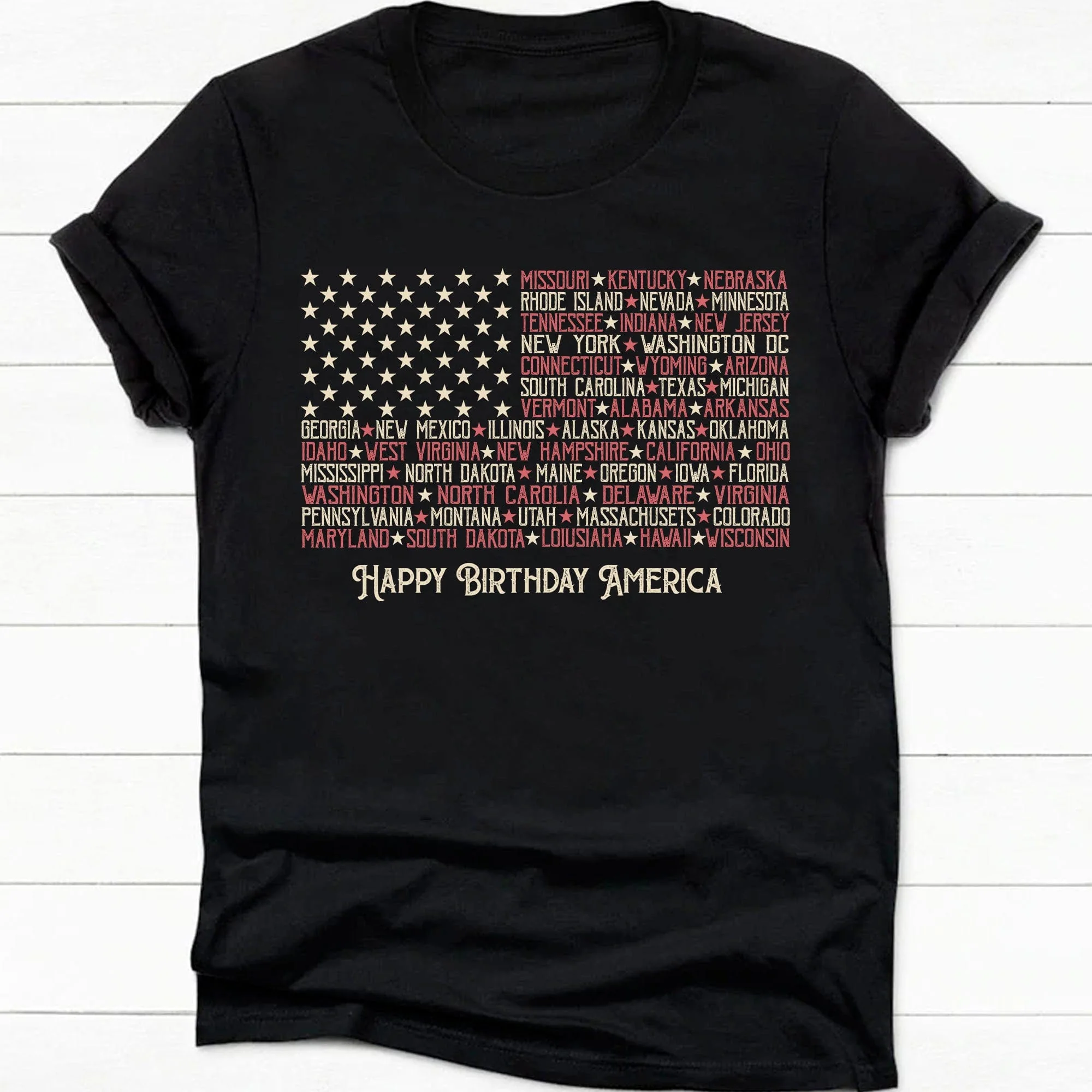 Vitage American Flag Tee with States Personalized Custom 4 Th Of July Shirt H380 - Image 3