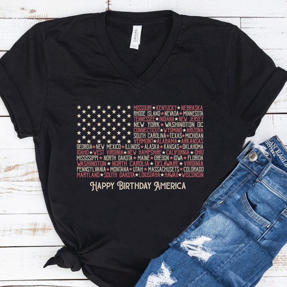 Vitage American Flag Tee with States Personalized Custom 4 Th Of July Shirt H380 - Image 5
