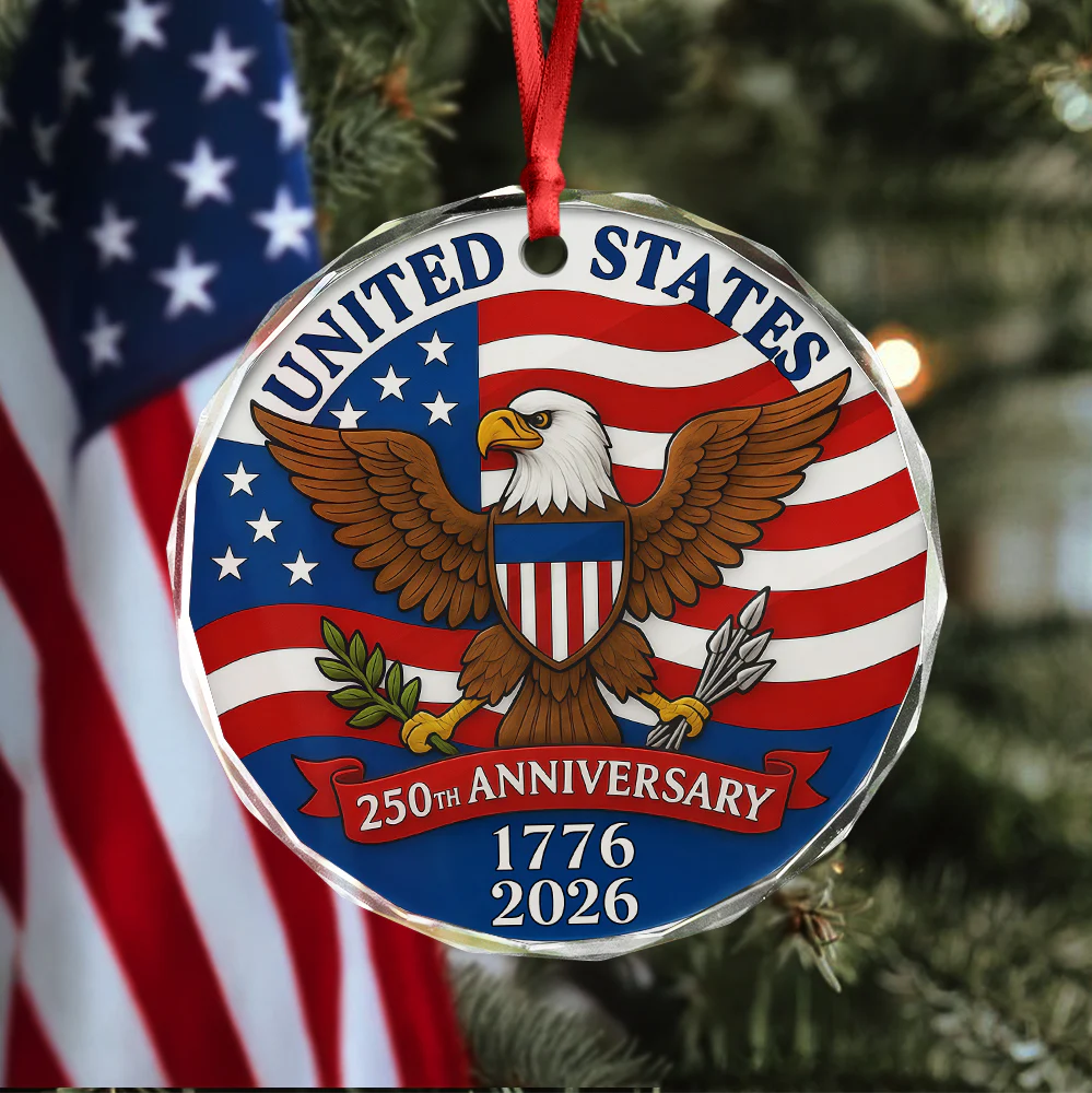 1776 -2026 American 250th Anniversary Eagle Glass Ornament CH07 899232 - Image 3