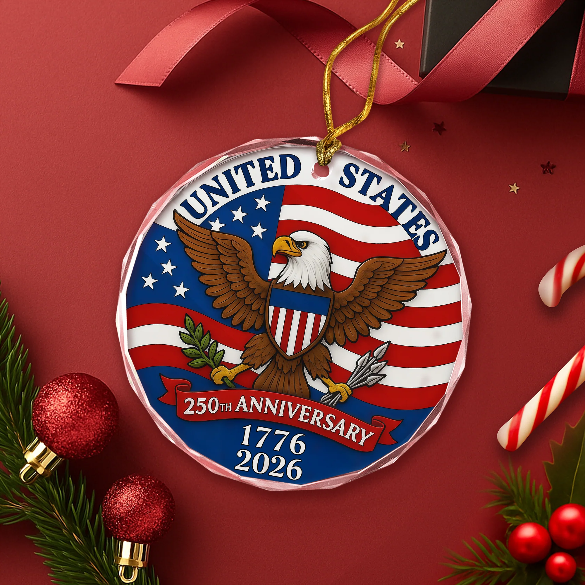 1776 -2026 American 250th Anniversary Eagle Glass Ornament CH07 899232 - Image 6