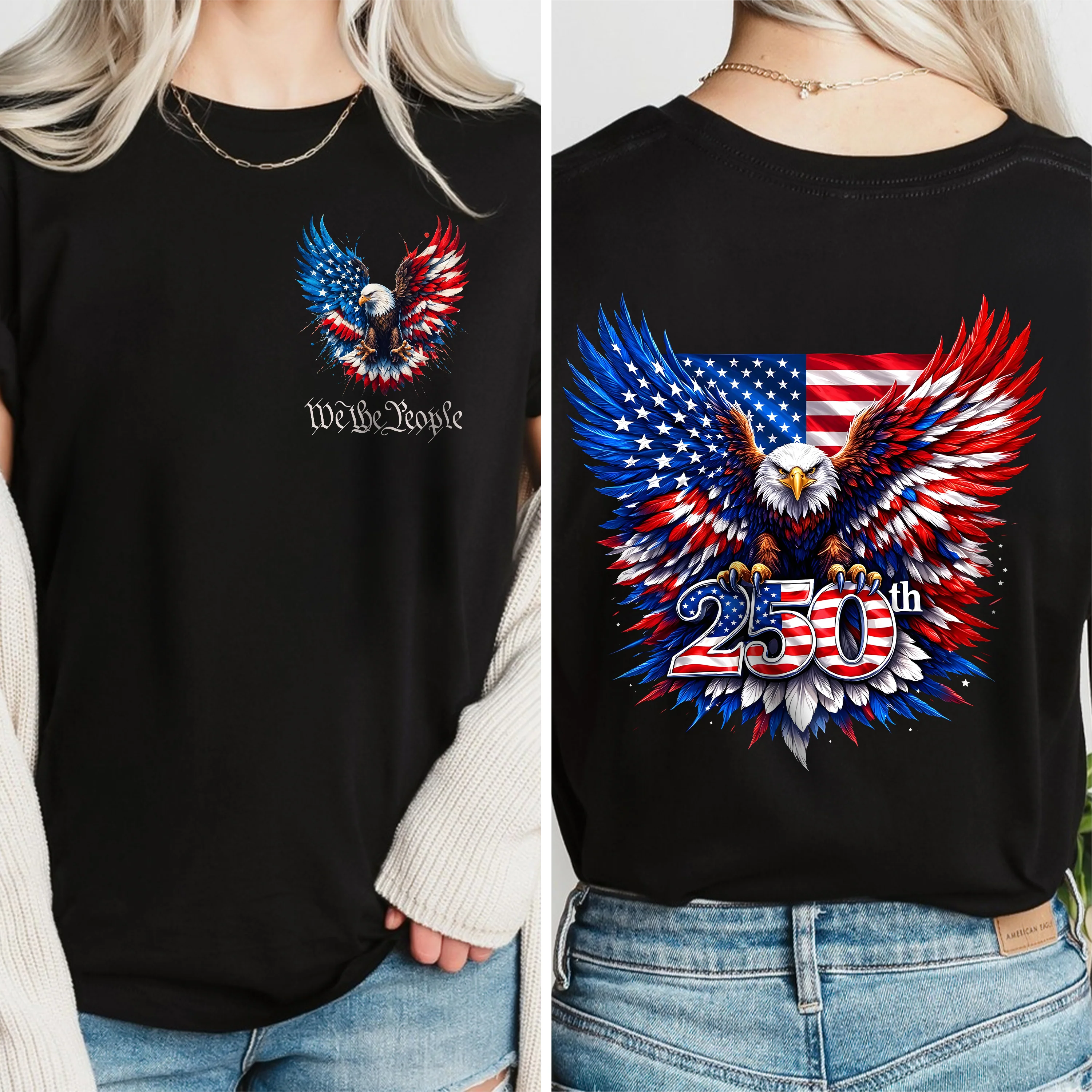 250 Years American 250th Anniversary Back & Front Shirt USA Flag We The People Dark Shirt CH07 910954 - Image 5