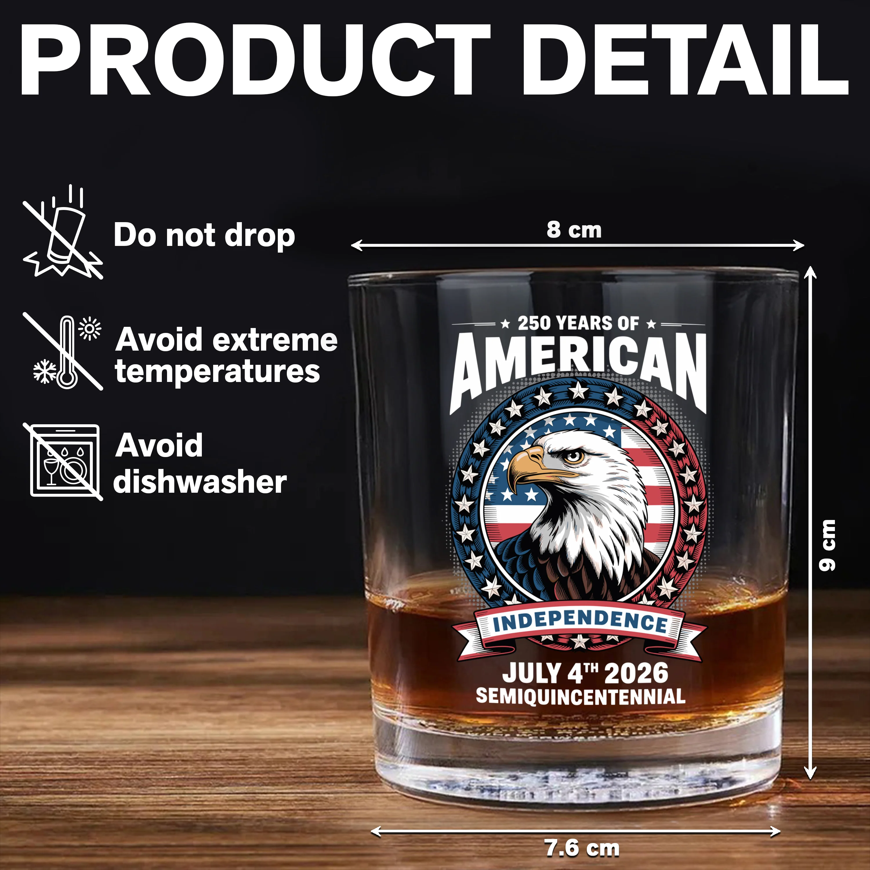 250 Years of America Anniversary Independence Day 2026 Whiskey Glass CH07 896756 - Image 7