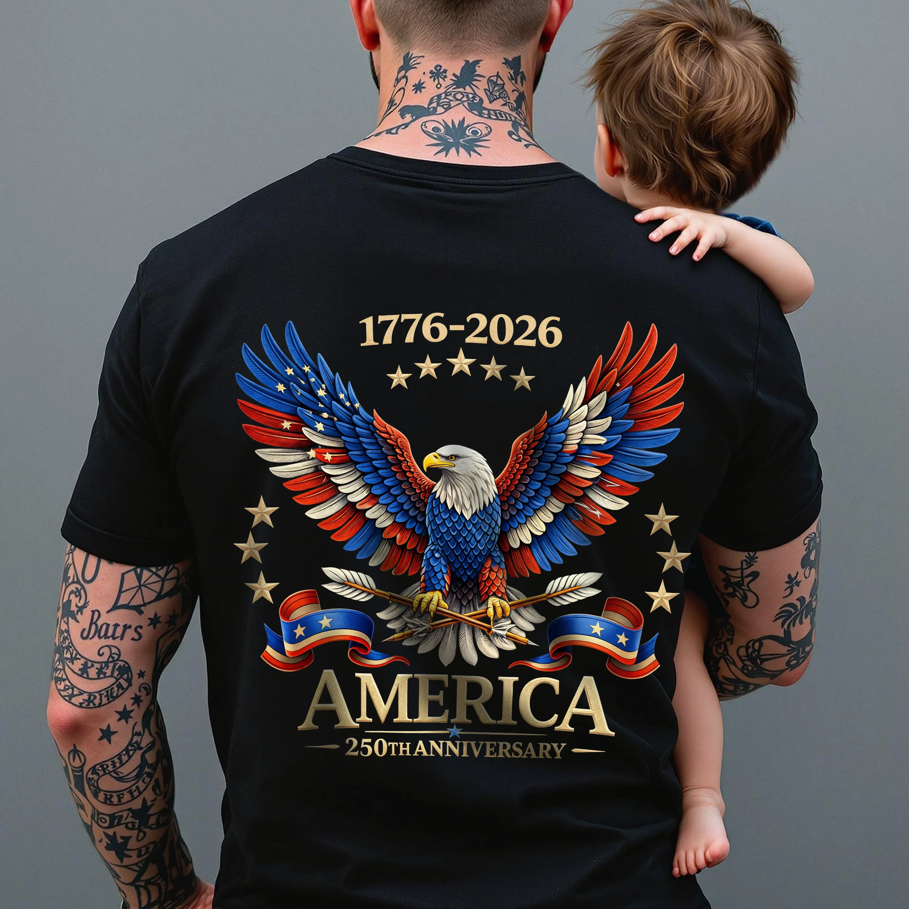 250th Anniversary America Patriotic T-Shirt, Bald Eagle American Flag Back Shirt CH07 910958 - Image 2