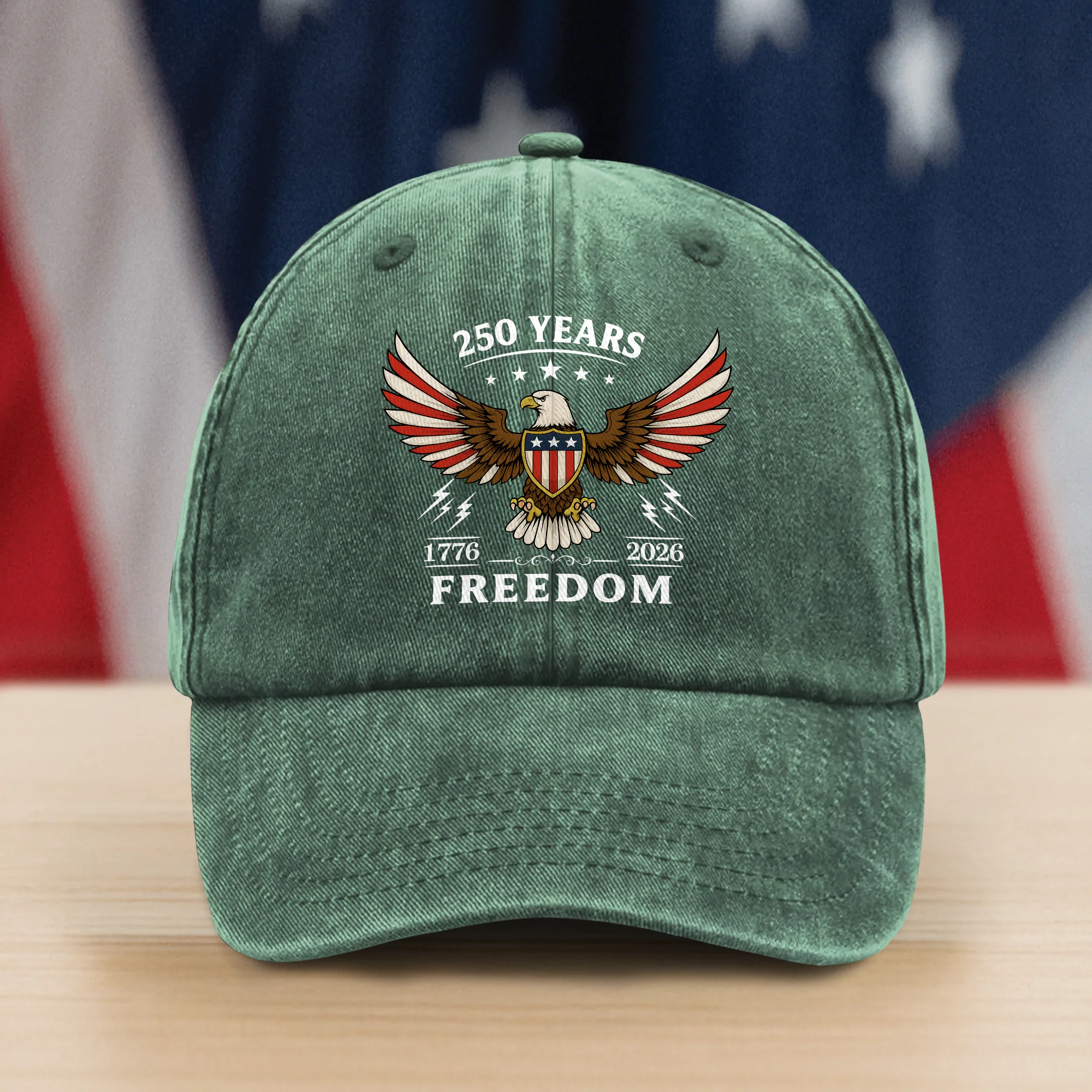 America 250th Anniversary 1776 - 2026 250 Years of Freedom Washed Denim Baseball Cap CH07 899776 - Image 3