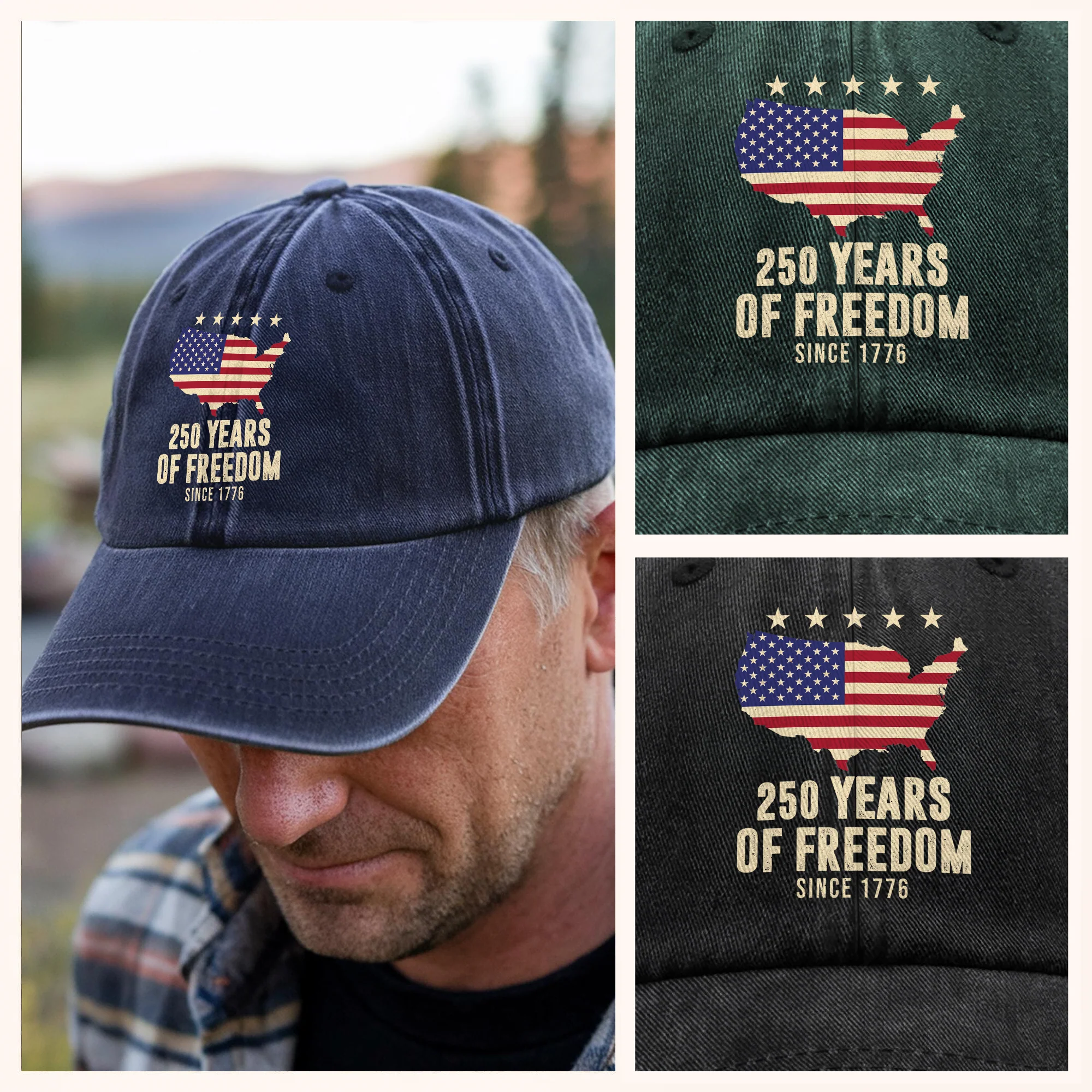 America 250th Anniversary 1776 2026 America 250 Years of Freedom Washed Denim Baseball Cap CH07 899228 - Image 3