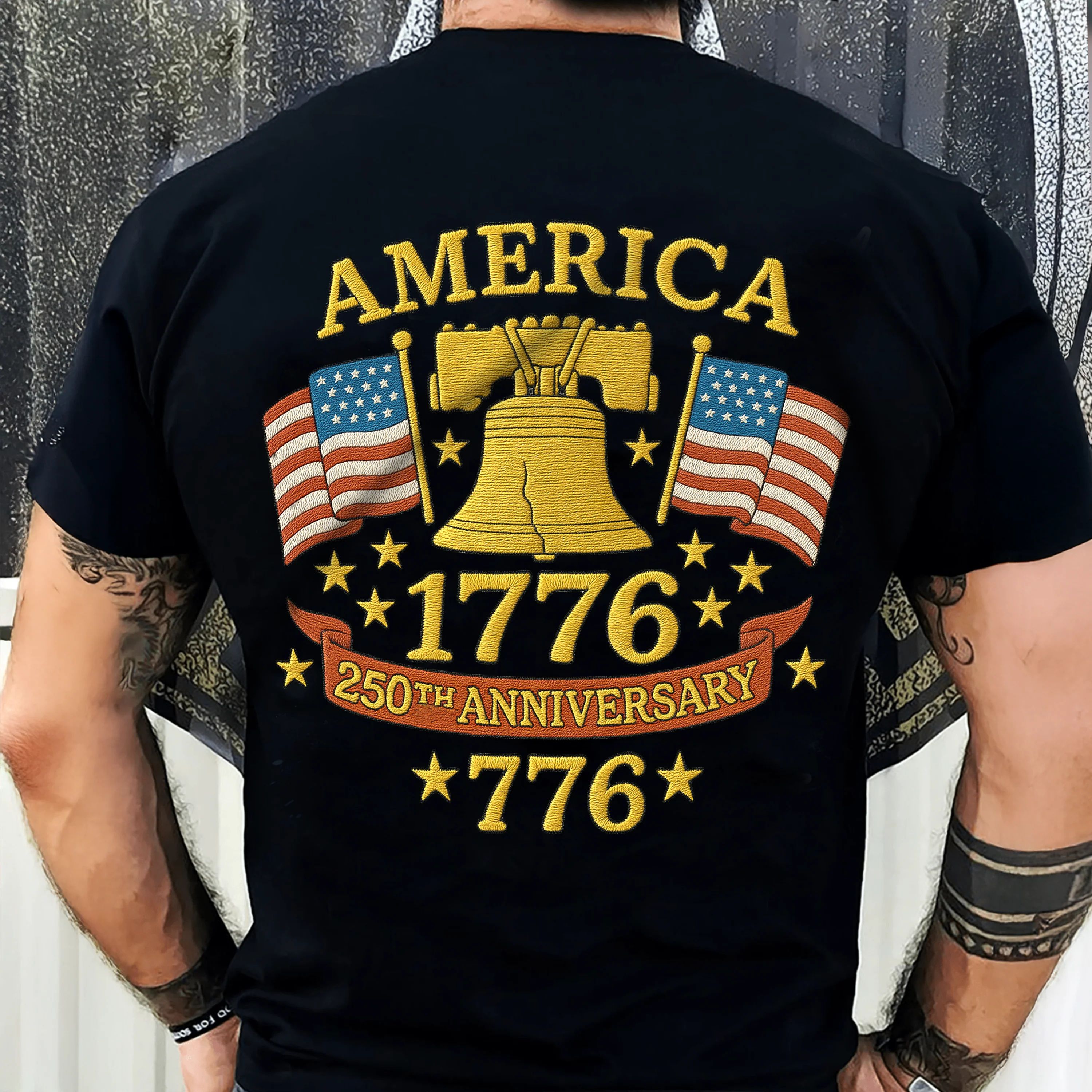 Anniversary Liberty Bell Embroidered Effect Back Side Dark Shirt America 250th Anniversary Shirt CH07 899190 - Image 4