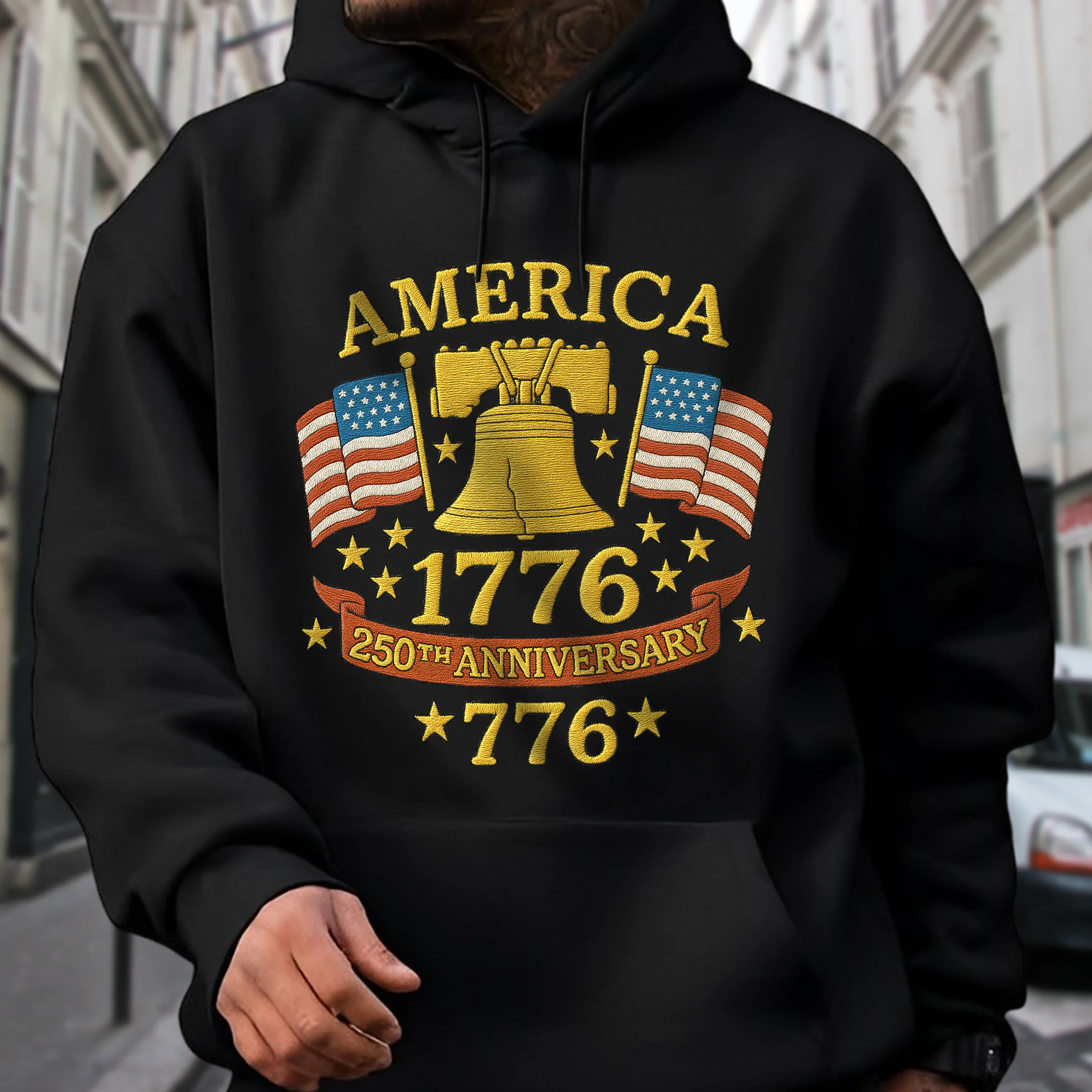 Anniversary Liberty Bell Embroidered Effect Dark Shirt America 250th Anniversary Shirt CH07 899188 - Image 2