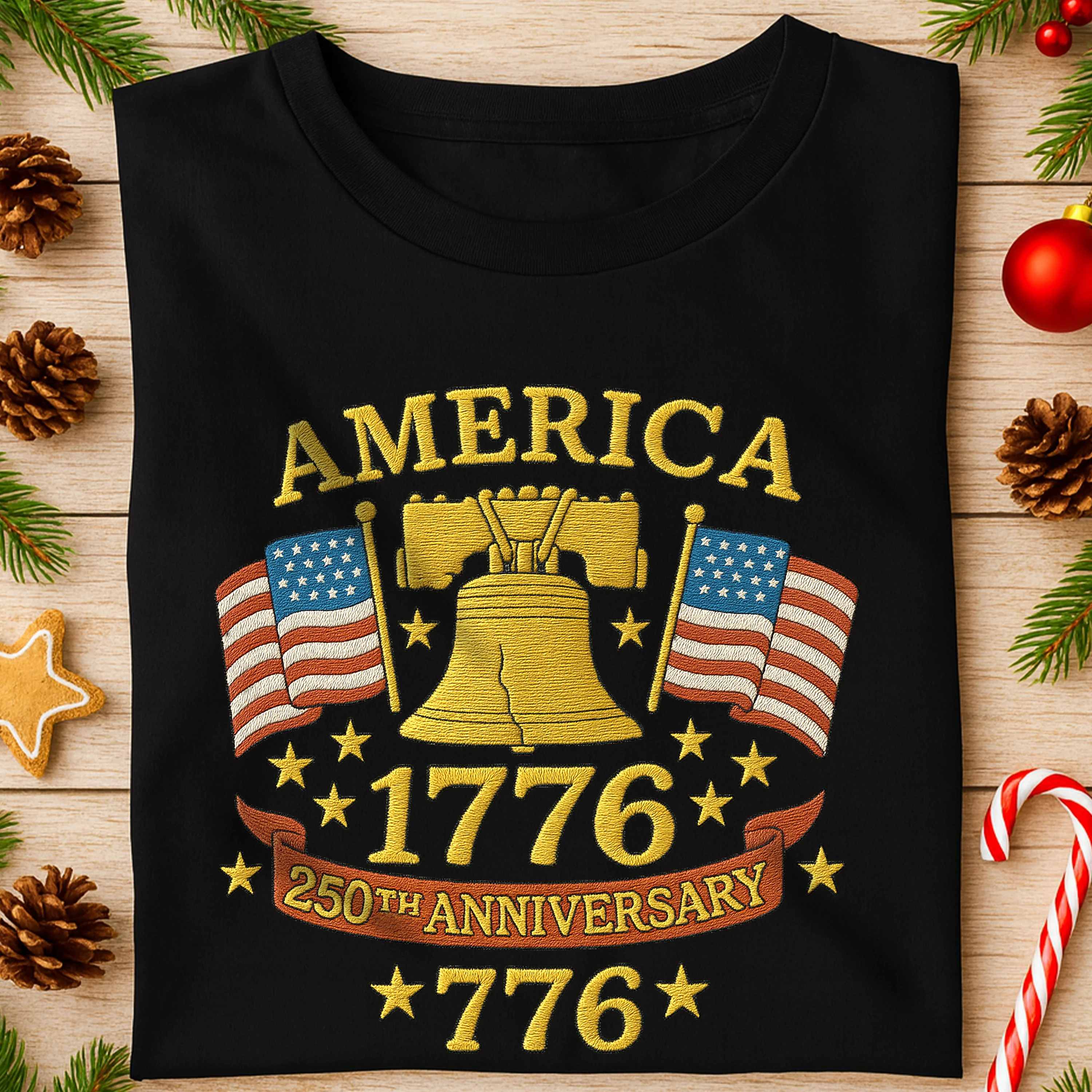 Anniversary Liberty Bell Embroidered Effect Dark Shirt America 250th Anniversary Shirt CH07 899188 - Image 3